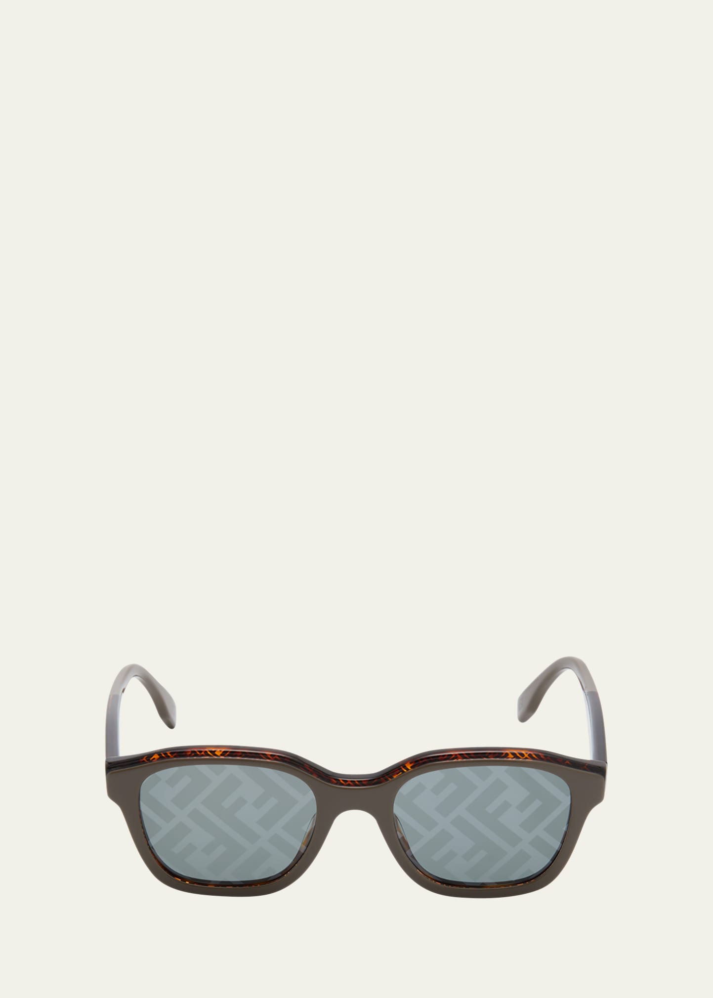 Fendi Men's Ff-lens Bi-layer Acetate Square Sunglasses In Dark Brown Other
