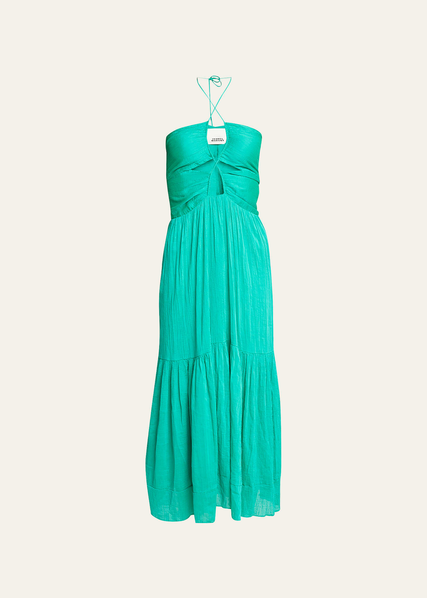 Isabel Marant Birona Keyhole Halter Tiered Midi Dress In Emerald