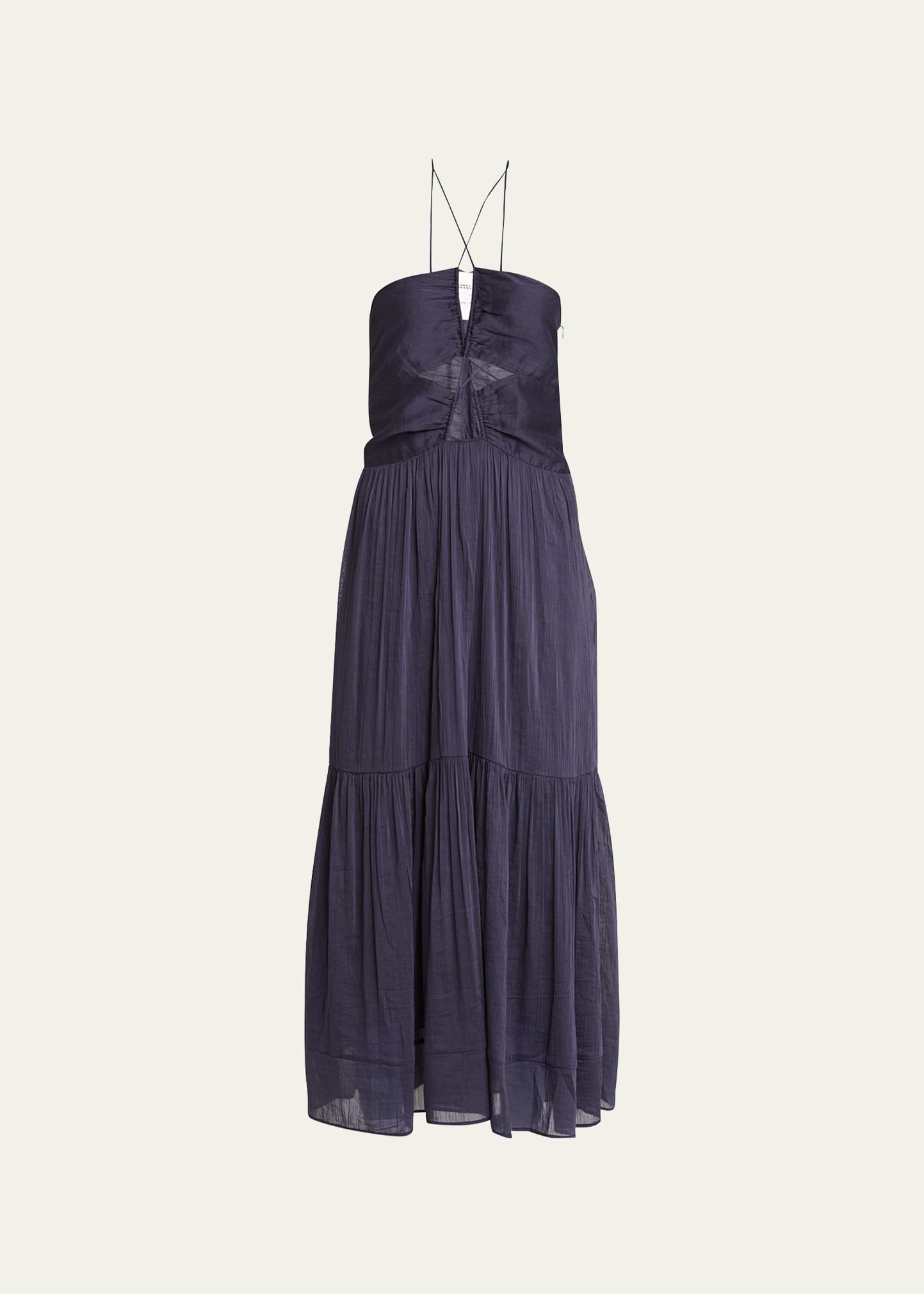 Isabel Marant Birona Keyhole Halter Tiered Midi Dress In Faded Night