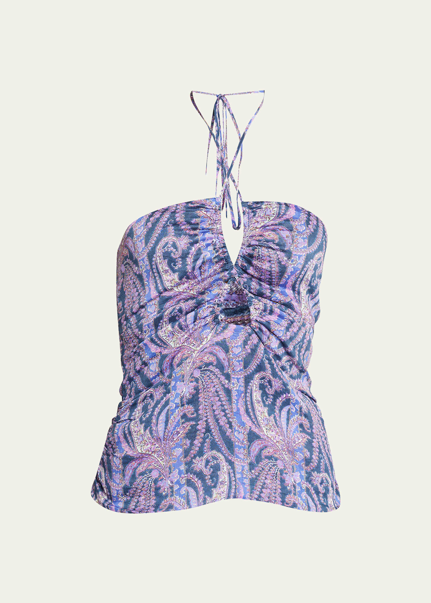 Isabel Marant Becki Paisley-print Ruched Keyhole Halter Top In Faded Night
