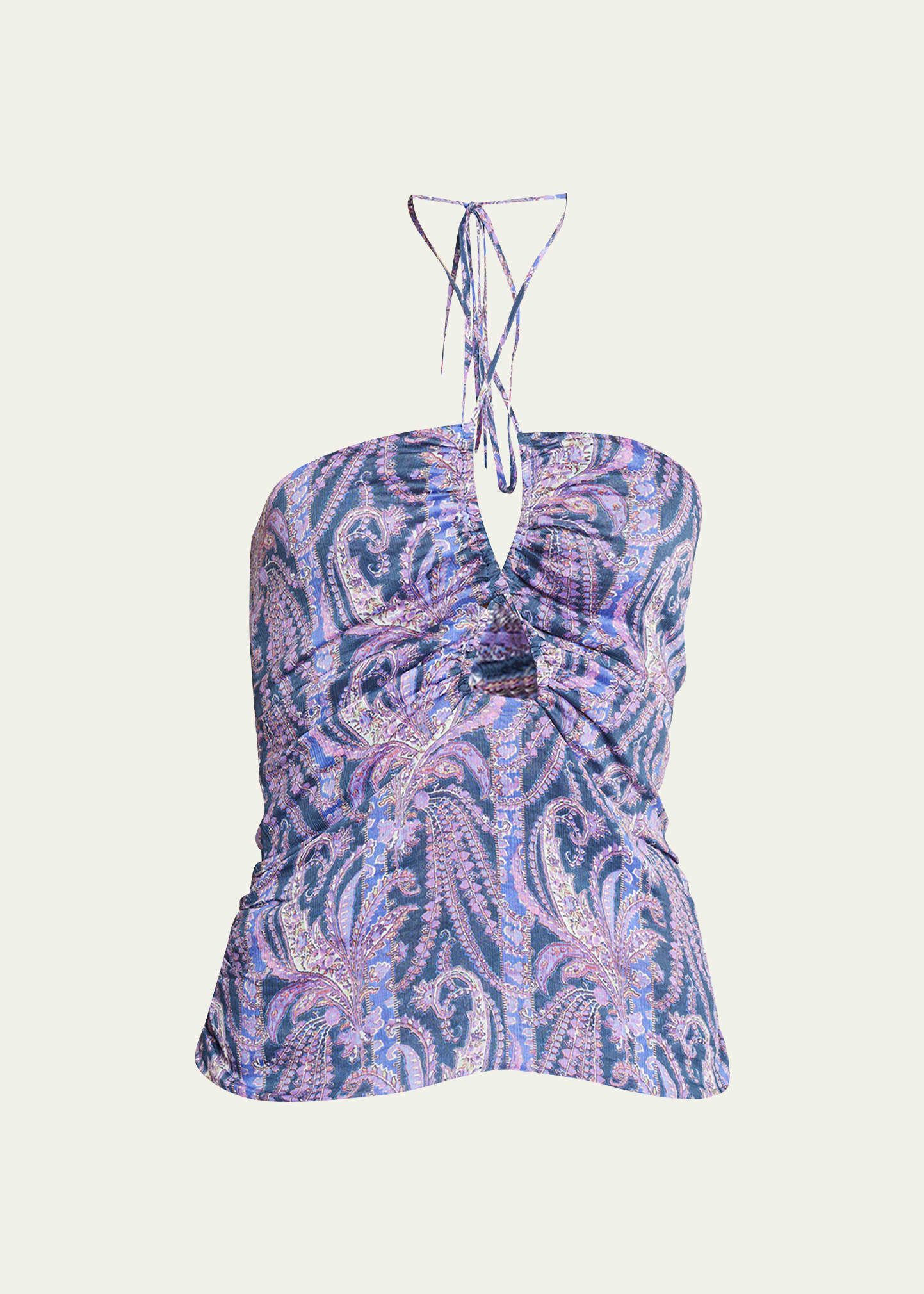 ISABEL MARANT BECKI PAISLEY-PRINT RUCHED KEYHOLE HALTER TOP