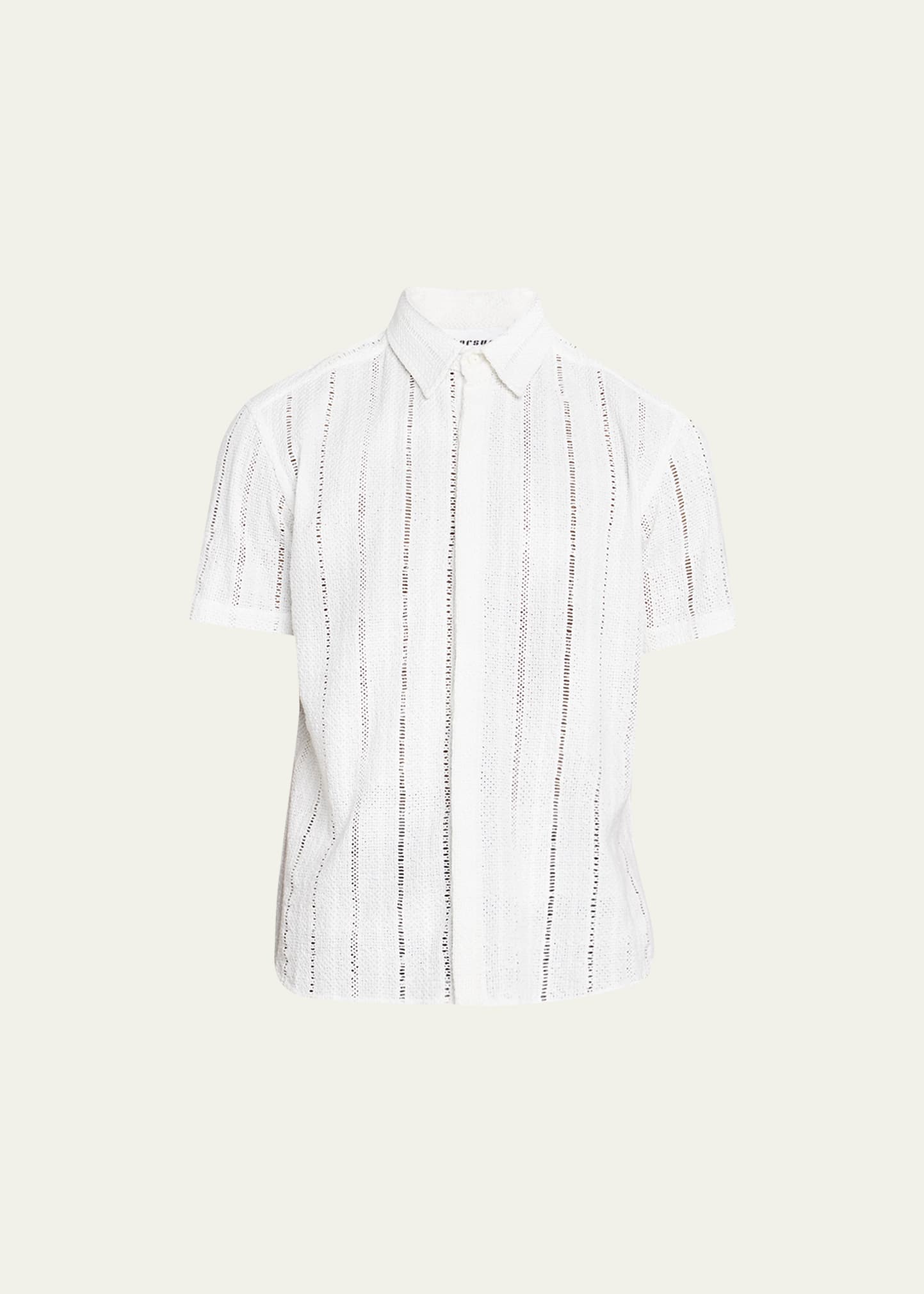 Thorsun Men's Crochet Broad-stripe Shirt In White