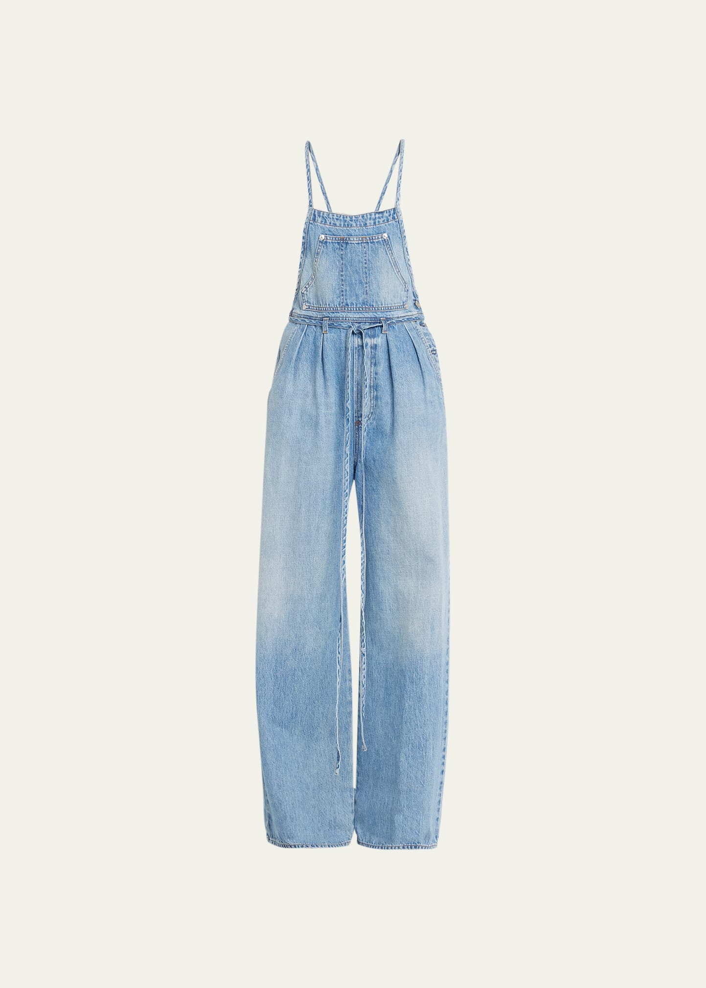 Mallory Self-tie Denim Overalls In Blue