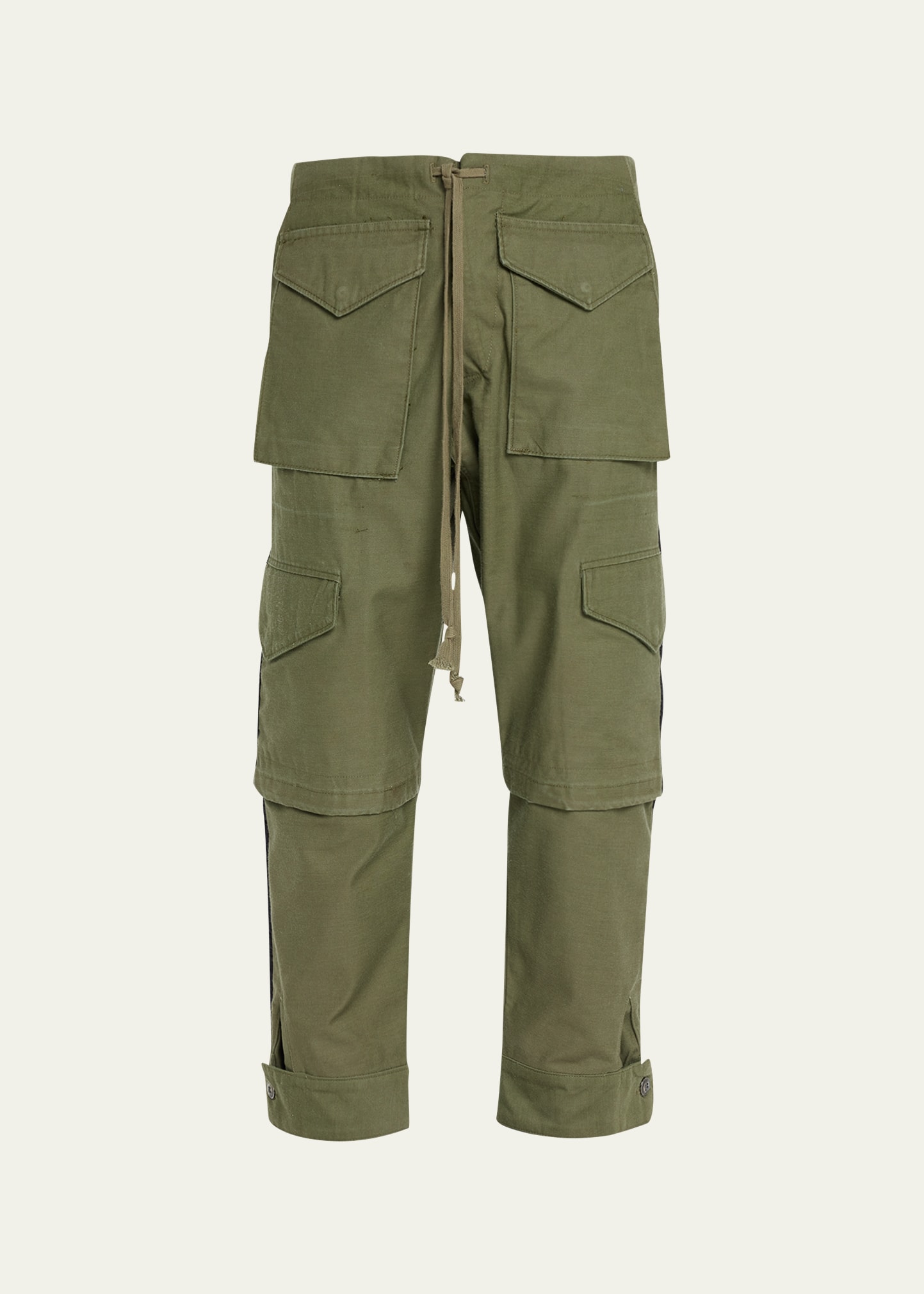 Greg Lauren Khaki Army Jacket Zip Wide Leg Cargo Pants In Green
