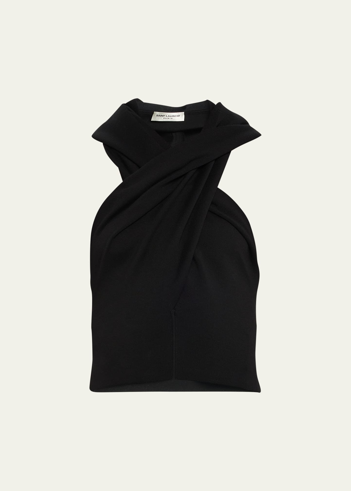 Shop Saint Laurent Wool Drape Halter Top With Hood In Nero