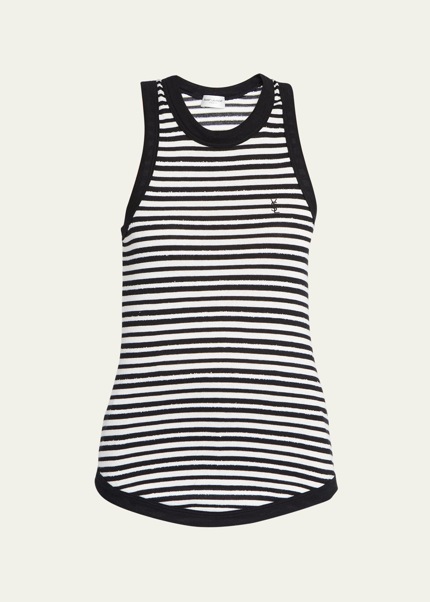 Black Logo-embroidered striped cotton-blend tank top