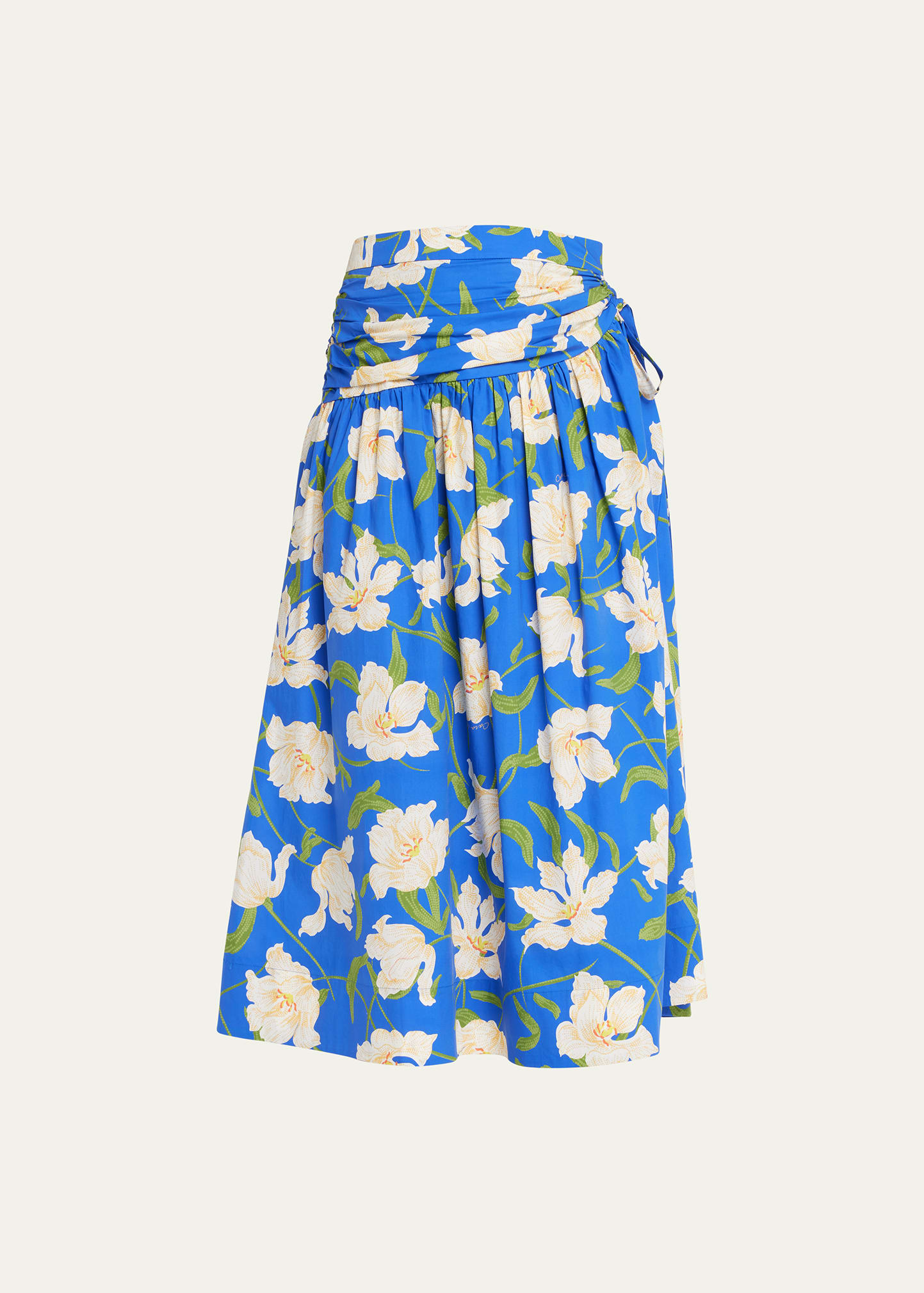 Kayla Ruched-Waist Floral Cotton Midi Skirt