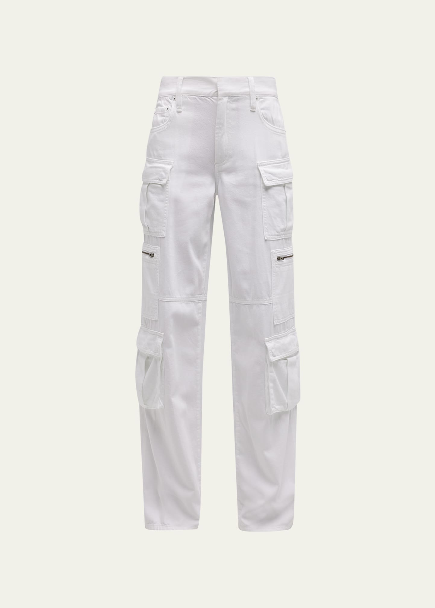 Alice And Olivia Cay Baggy Denim Cargo Pants In White