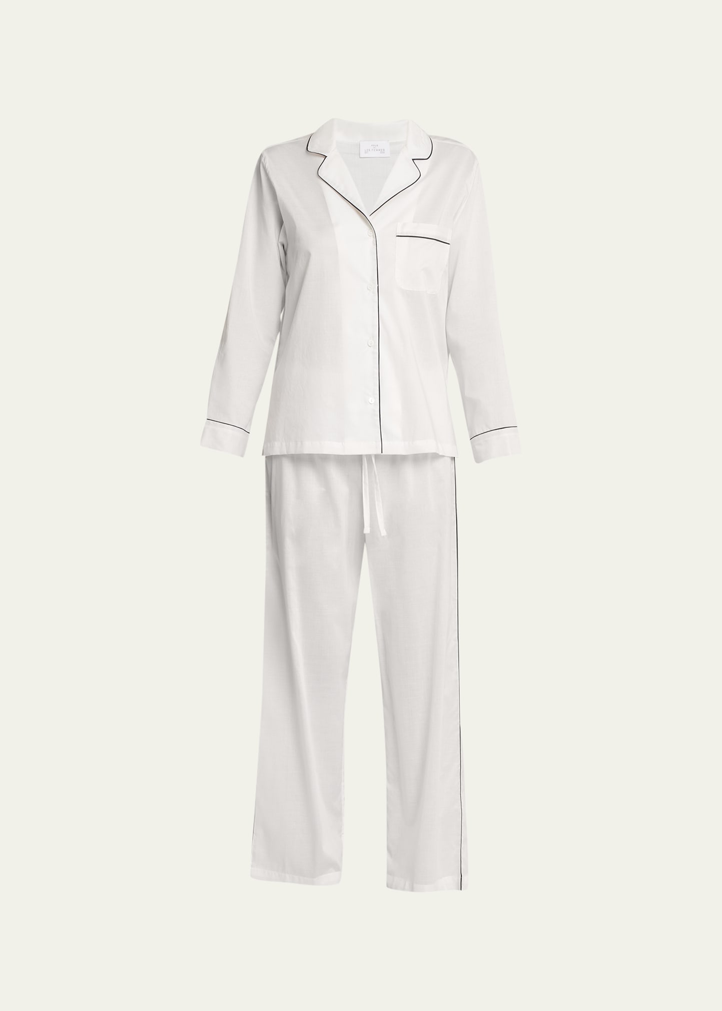 Women's Pima Wide Leg Pajama Set in White