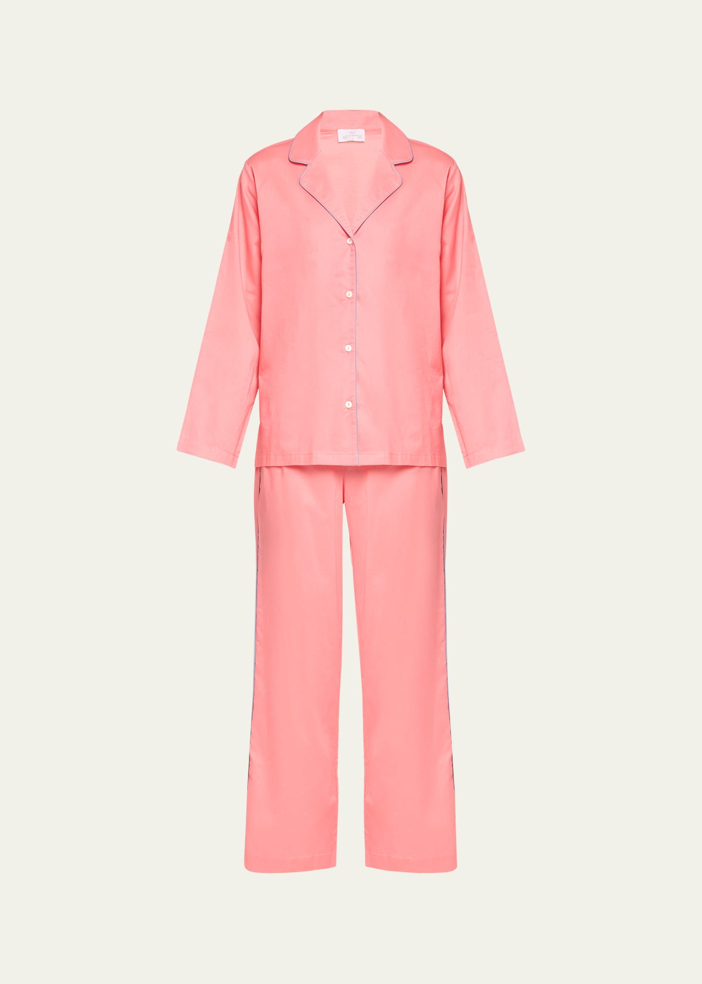 Pour Les Femmes Wide-leg Egyptian Cotton Pajama Set In Tea Rose Piped In Cleo
