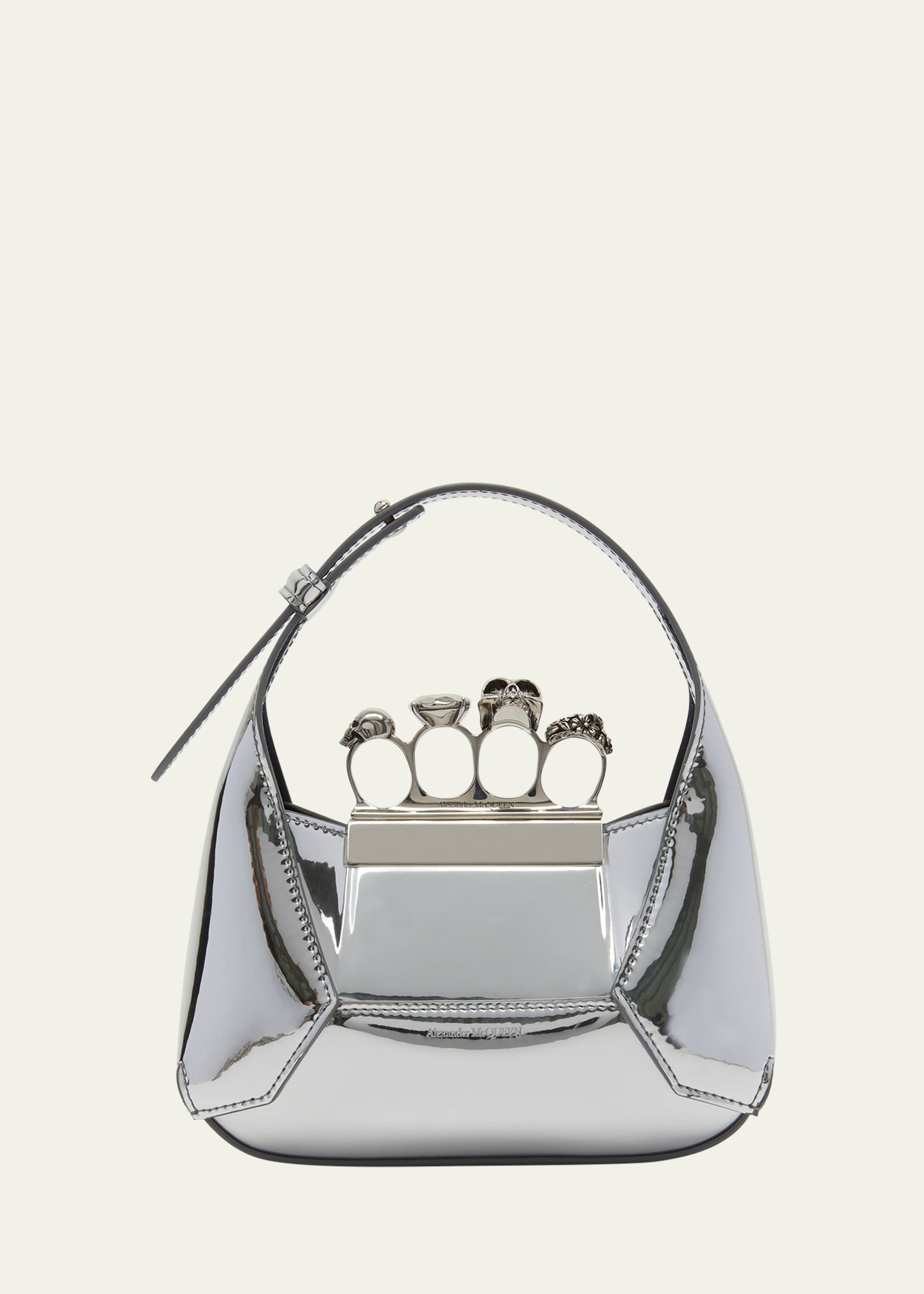 Alexander Mcqueen Mini Jewel Skull Metallic Top-handle Bag In 1402 Silver