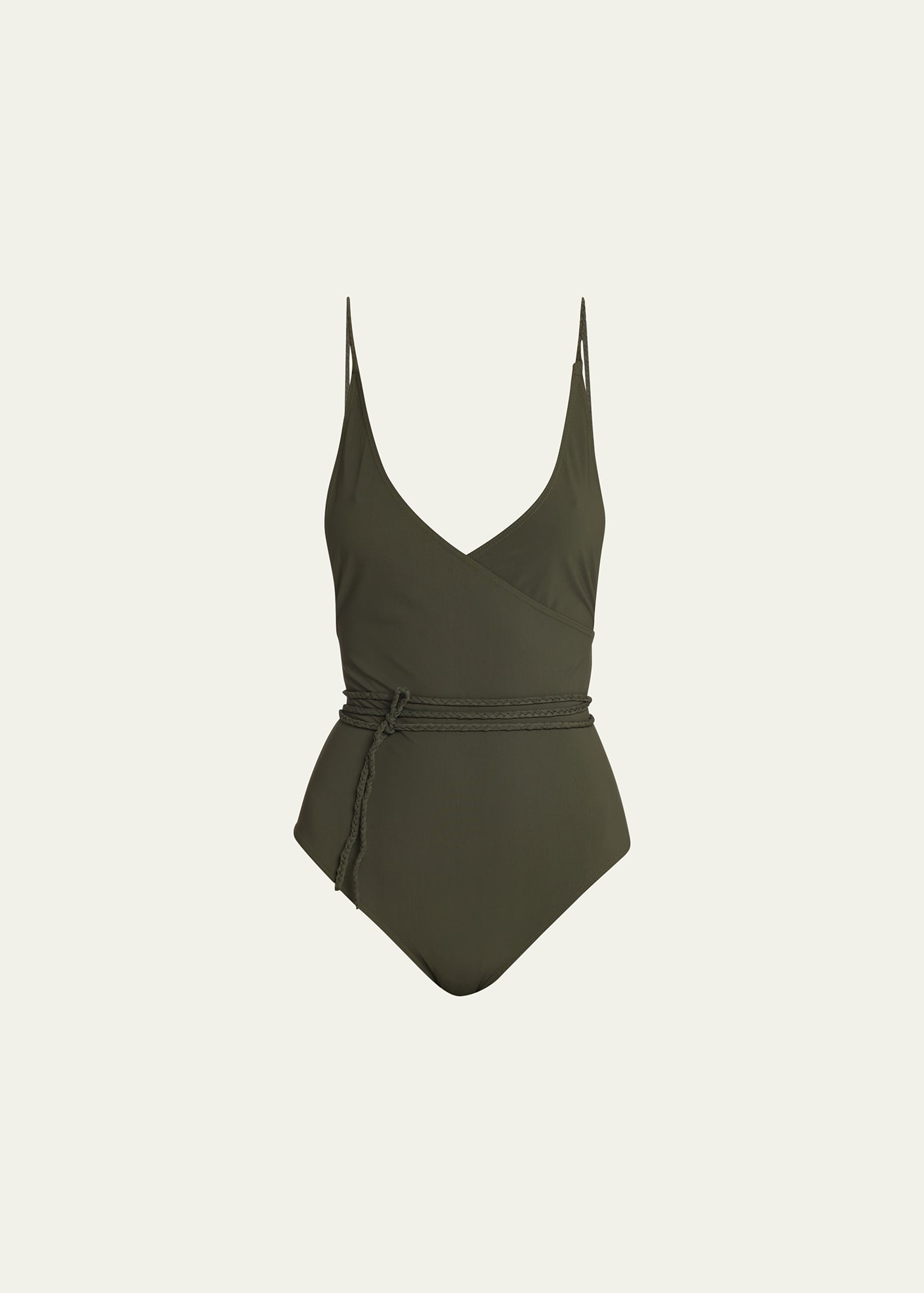 Totême V-neck One-piece Wrap Swimsuit In Dark Green