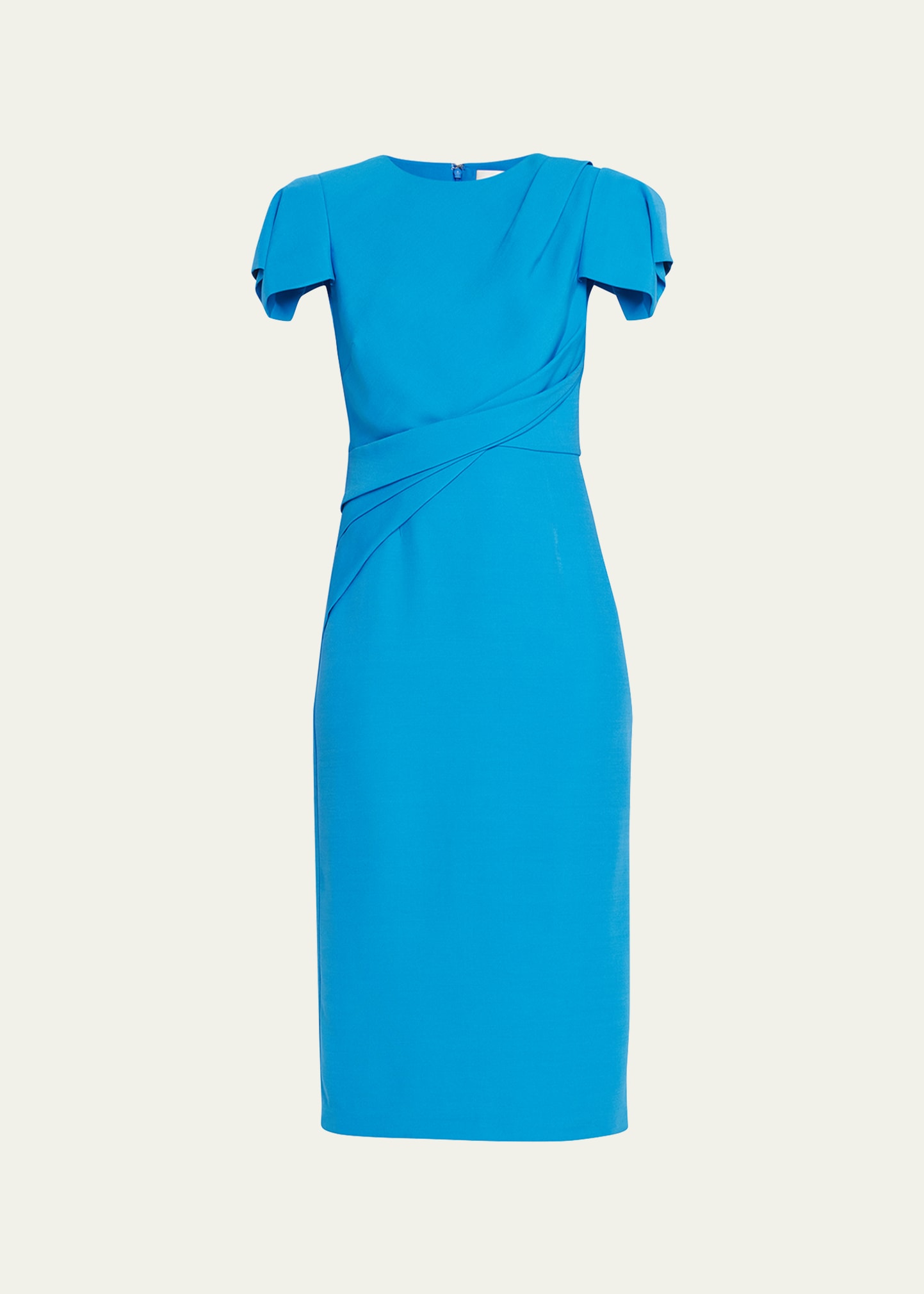 ROLAND MOURET CAP-SLEEVE WOOL-BLEND MIDI DRESS WITH GATHERED FRONT