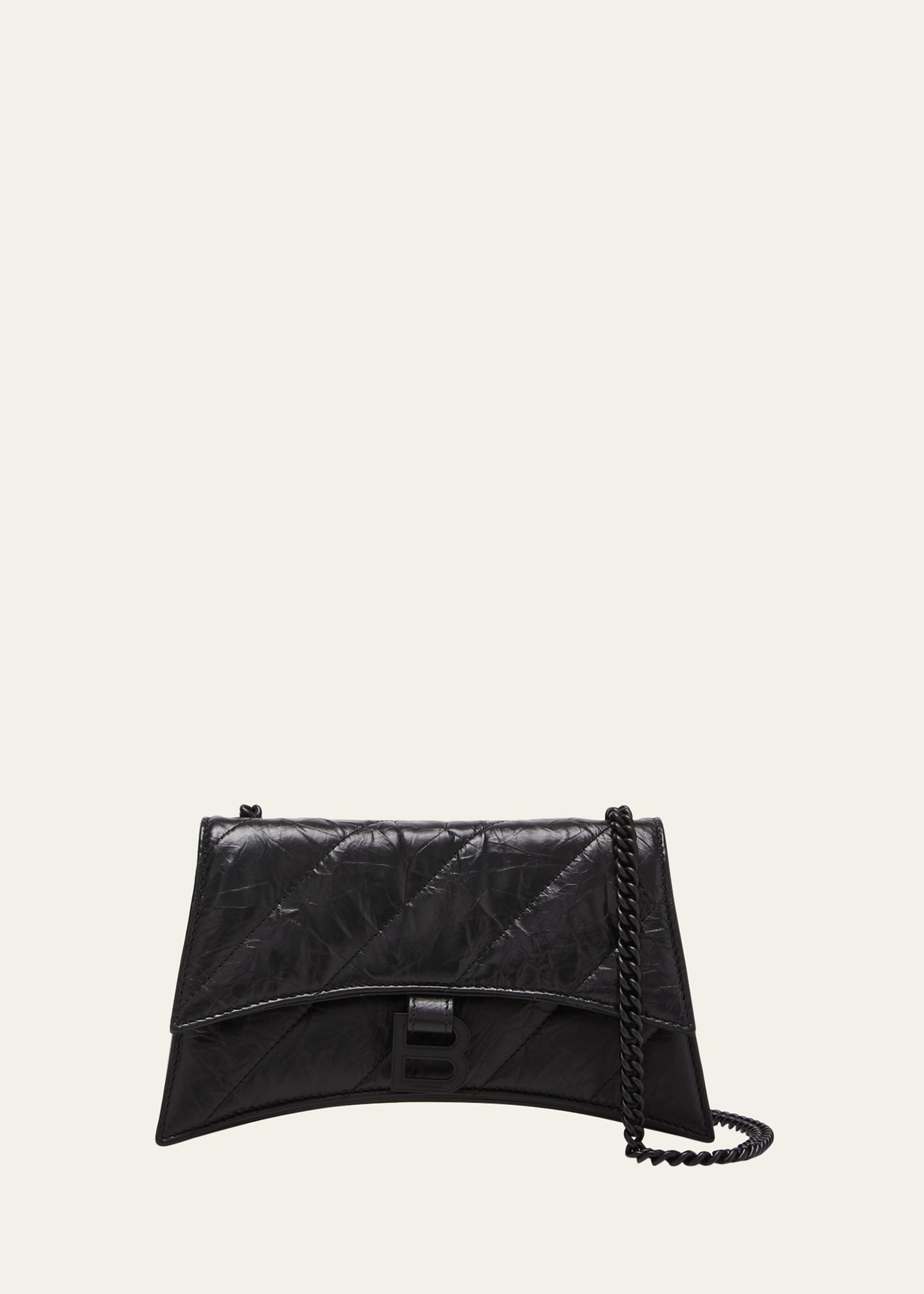 Balenciaga Crush Quilted Leather Wallet On Chain In 1000 Black