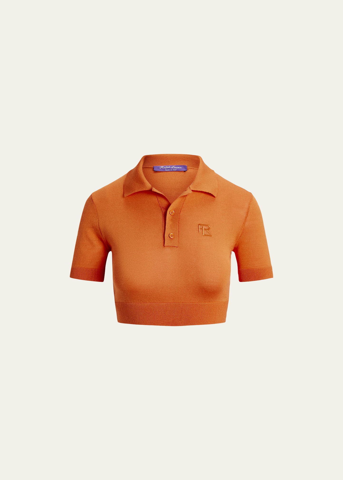 RALPH LAUREN CROPPED SILK JERSEY POLO SWEATER, ORANGE