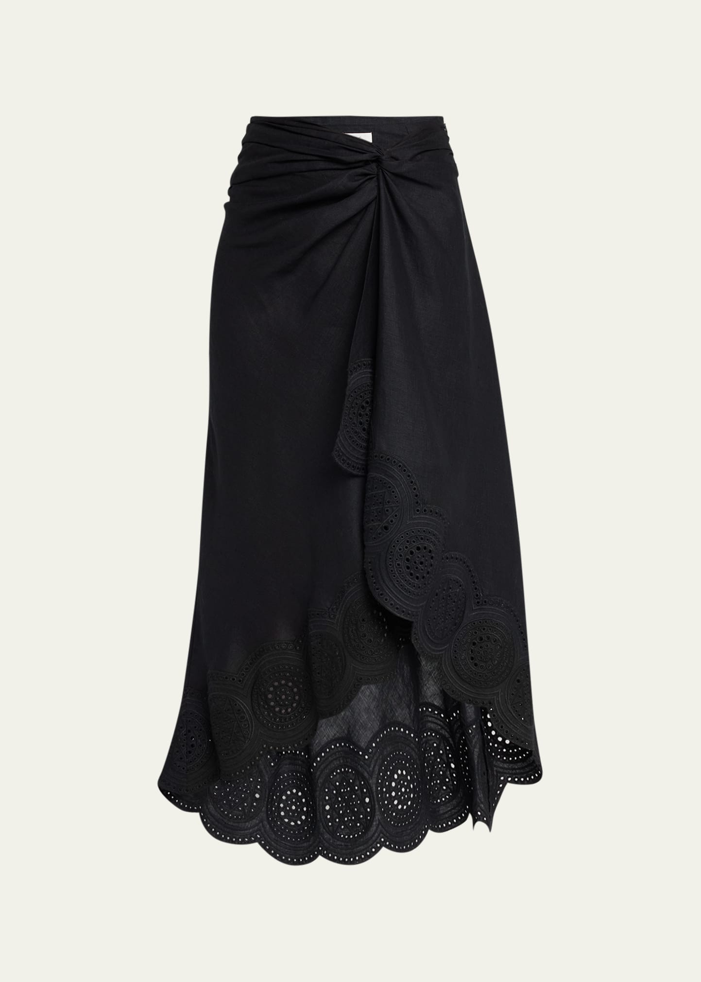 Shop A.l.c Heather Linen Eyelet Twist Midi Skirt In Blackblac