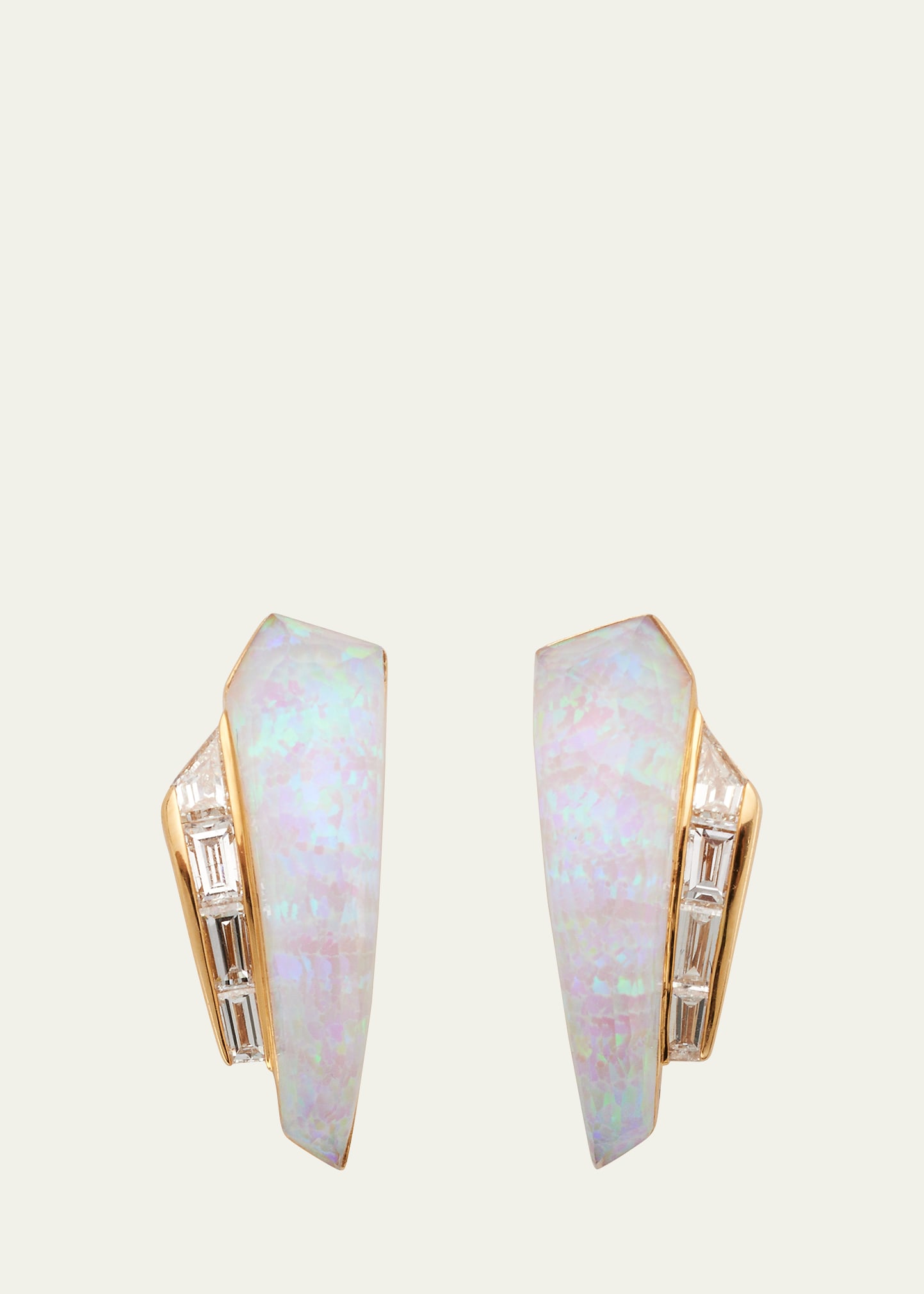 Stephen Webster 18k Yellow Gold Ch2 Slimline Cuff Earrings With White Opalescent Quartz Crystal Haze With Diamonds