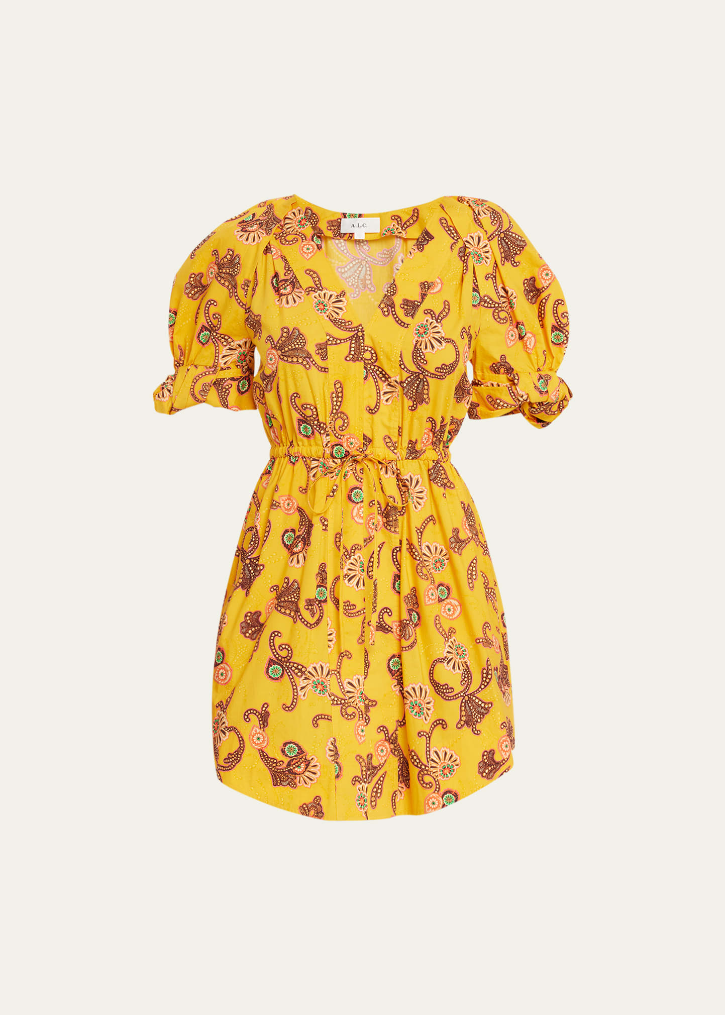 A.l.c Mia Printed Puff-sleeve Mini Dress In Limone Mul