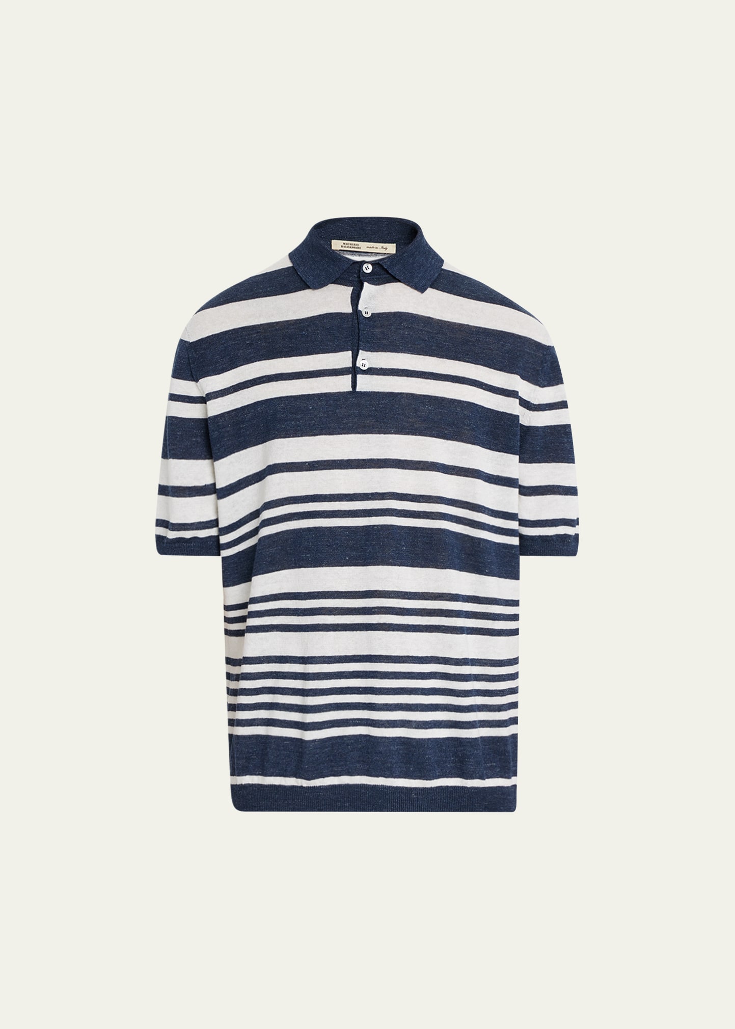 Maurizio Baldassari Men's Stripe Linen Polo Sweater