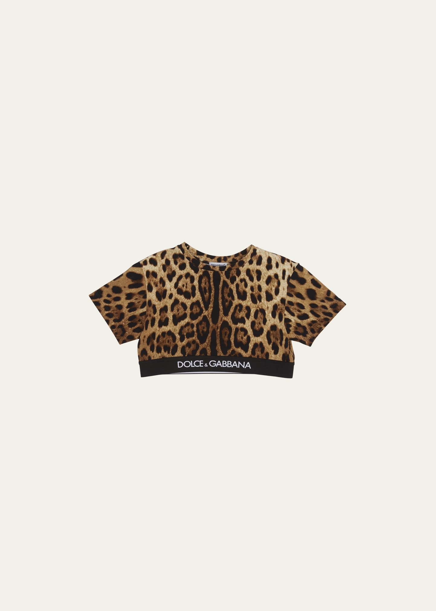 Shop Dolce & Gabbana Girl's Cheetah-print Logo-print Trim Top In Lghbrowprt