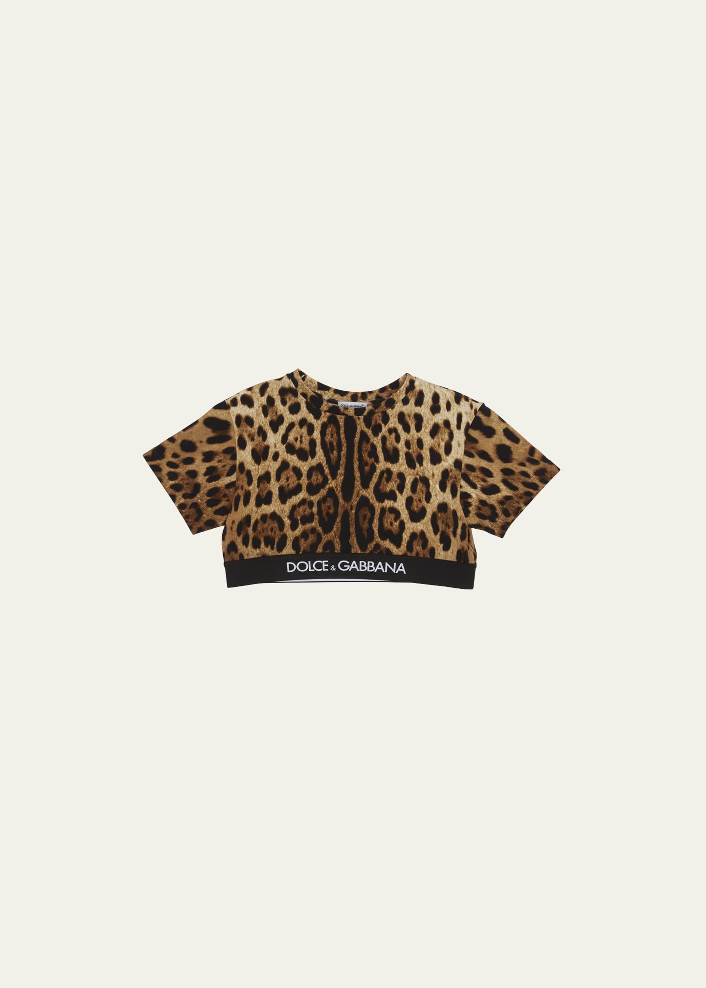 Dolce & Gabbana Kids' Girl's Cheetah-print Logo-print Trim Top In Lghbrowprt