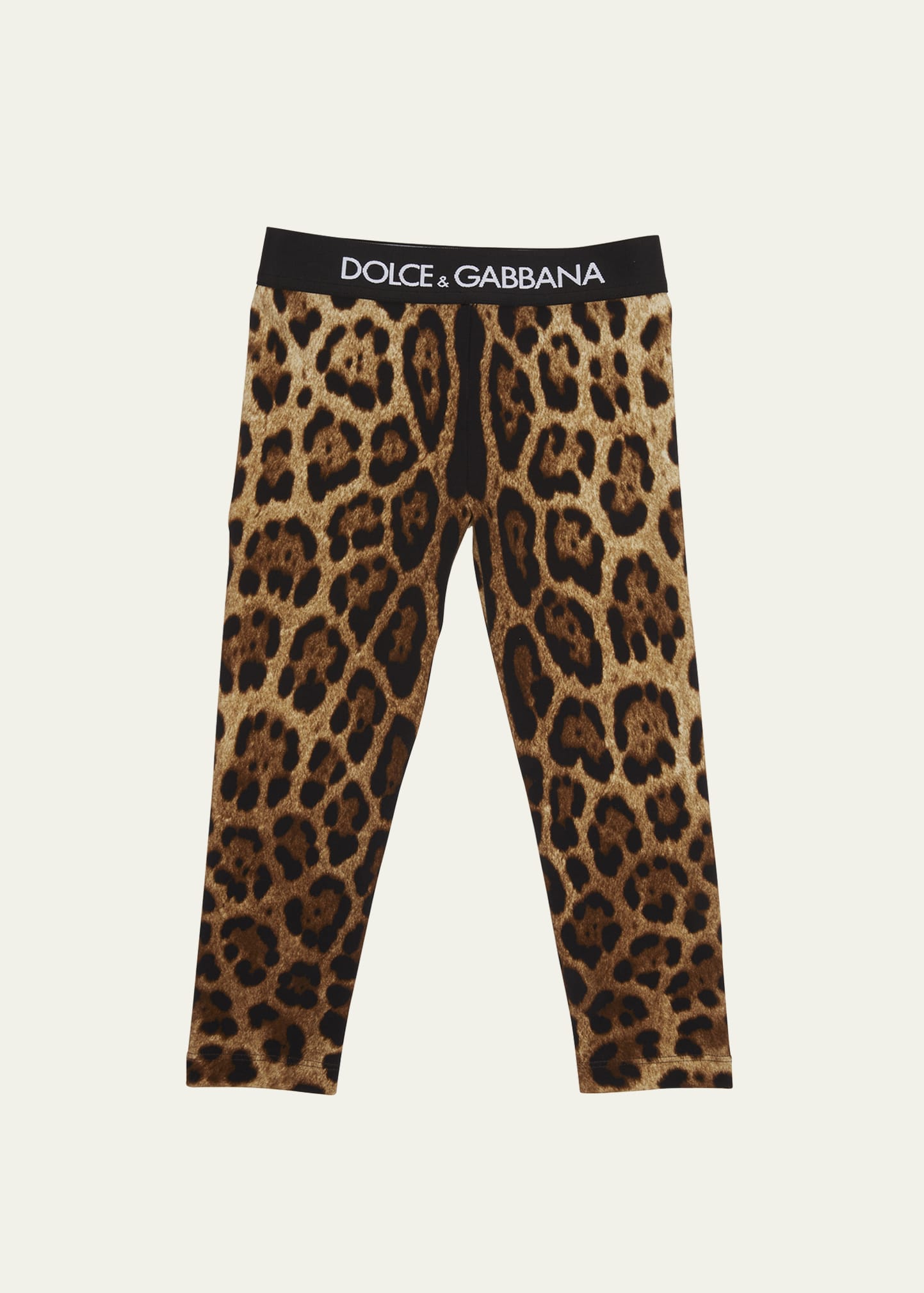 Shop Dolce & Gabbana Girl's Cheetah-print Logo-print Trim Leggings In Lghbrowprt
