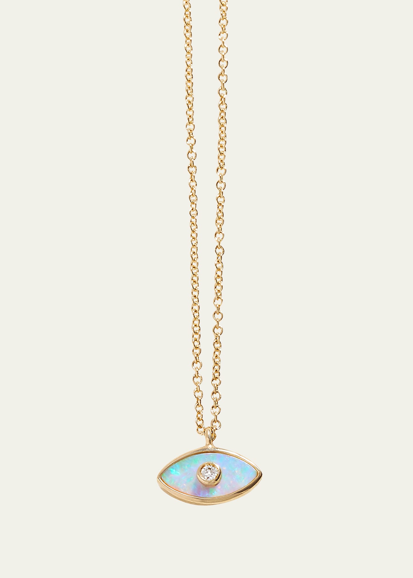 14k Yellow Gold Opal Diamond Inlay Eye Pendant Necklace