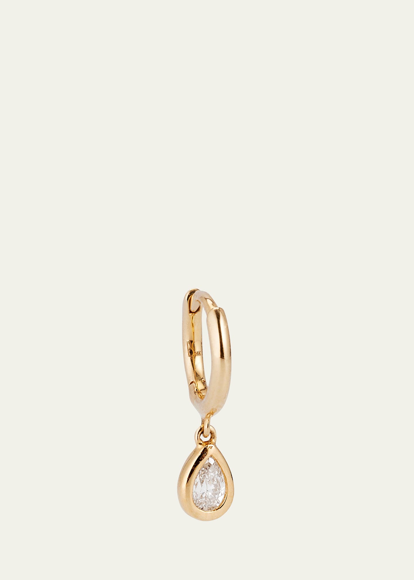 14K Yellow Gold Raindrop Huggie Earring, Single