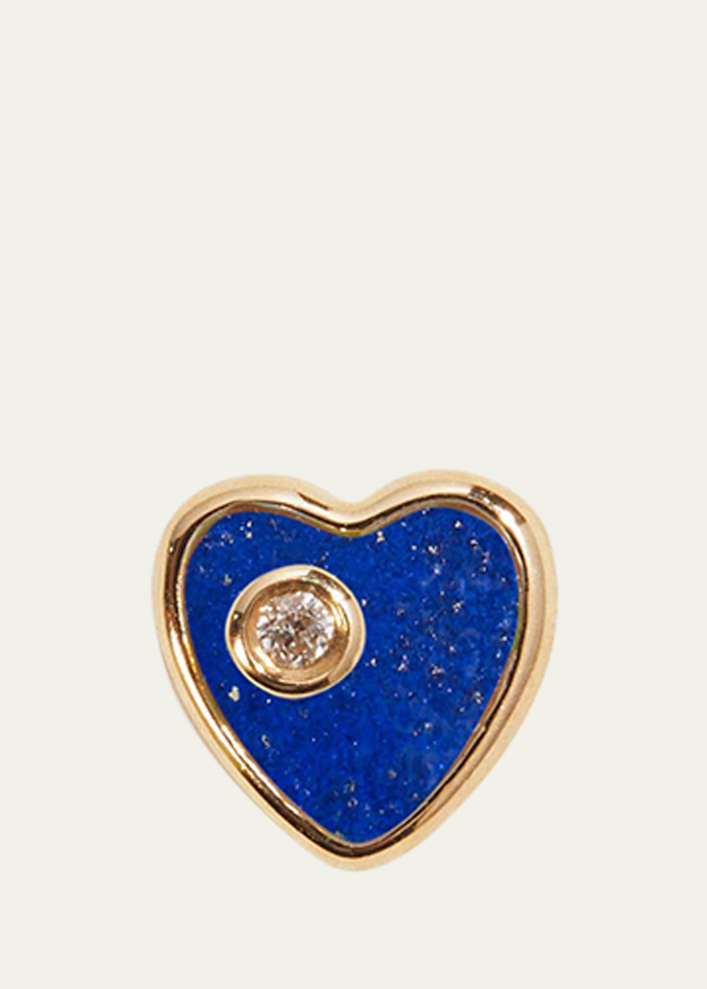 14k Yellow Gold Lapis Lazuli Diamond Heart Stud Earring