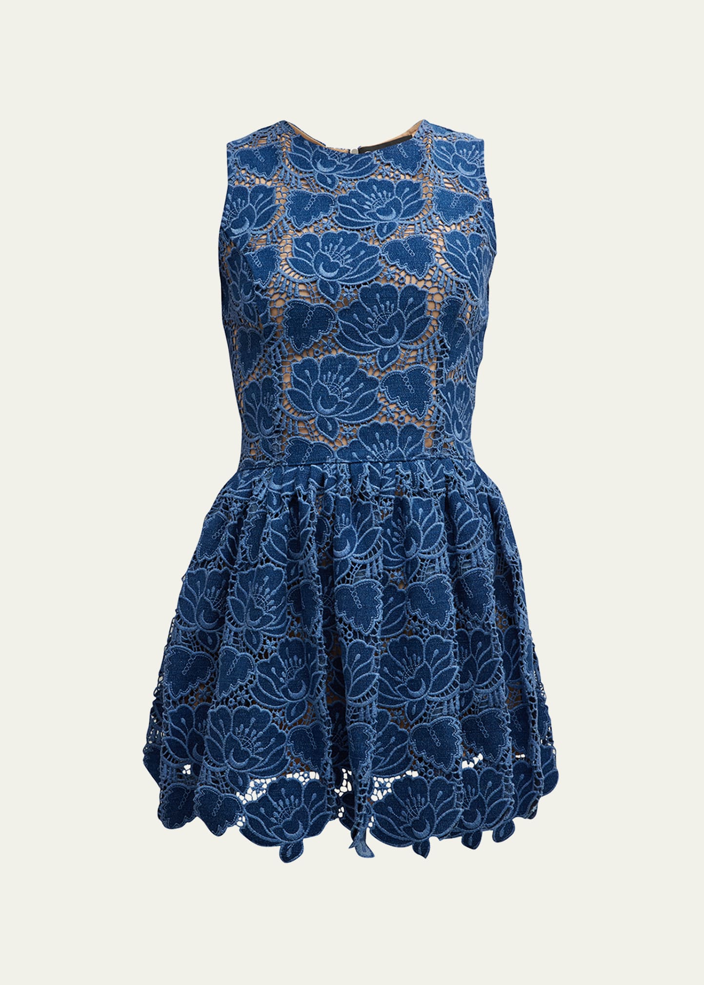 Lotus Denim Lace Mini Dress