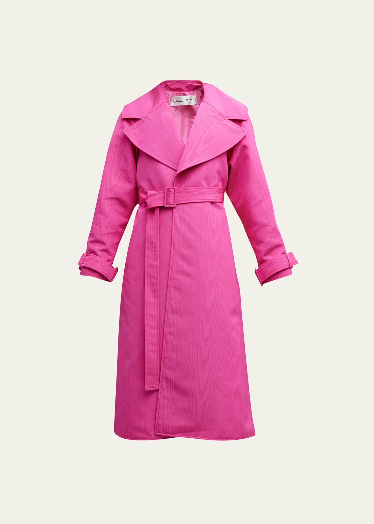 Moire Faille Belted Trench Coat with Tulle Back