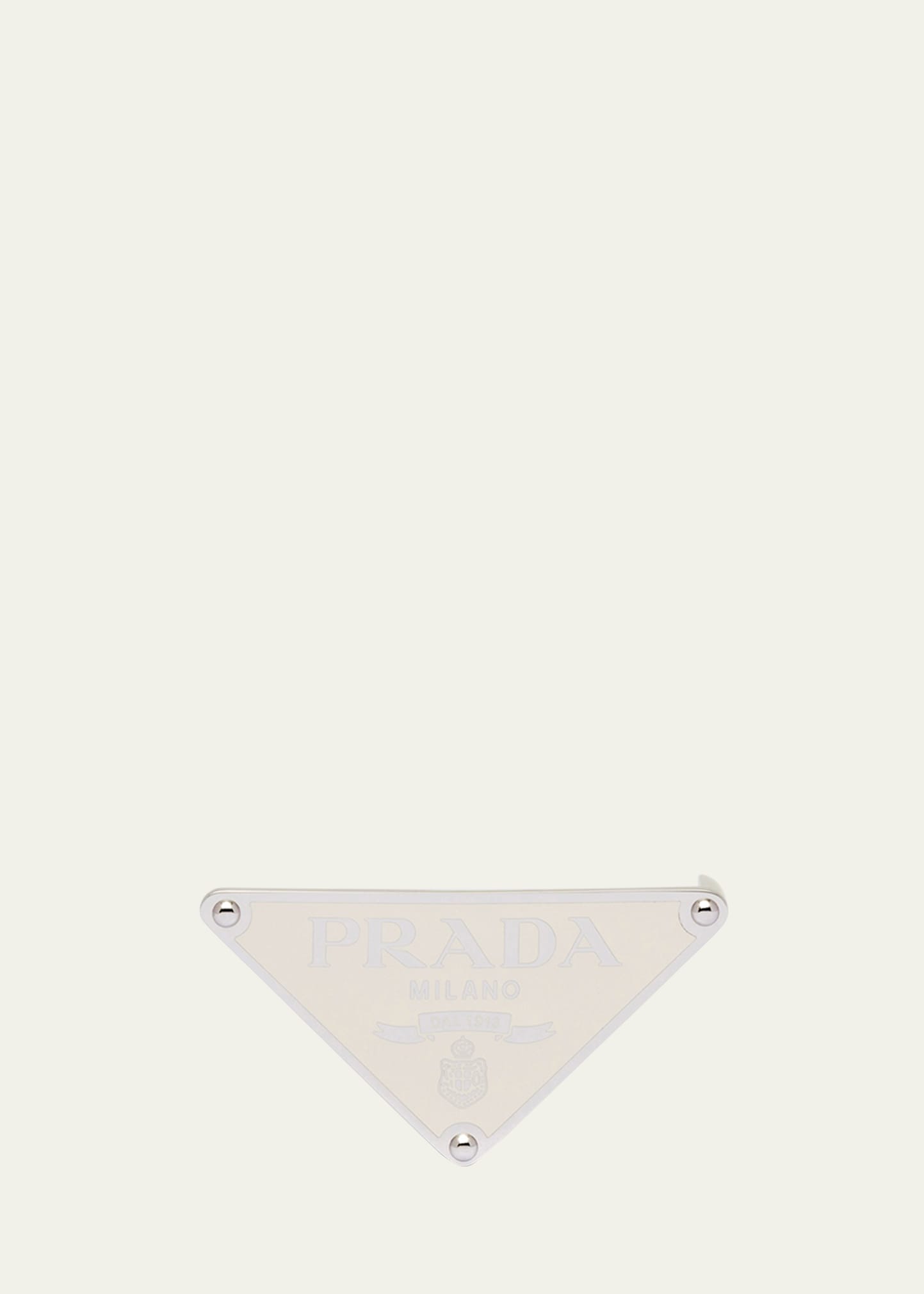Prada Men's Triangle Logo Metal Belt Buckle In White