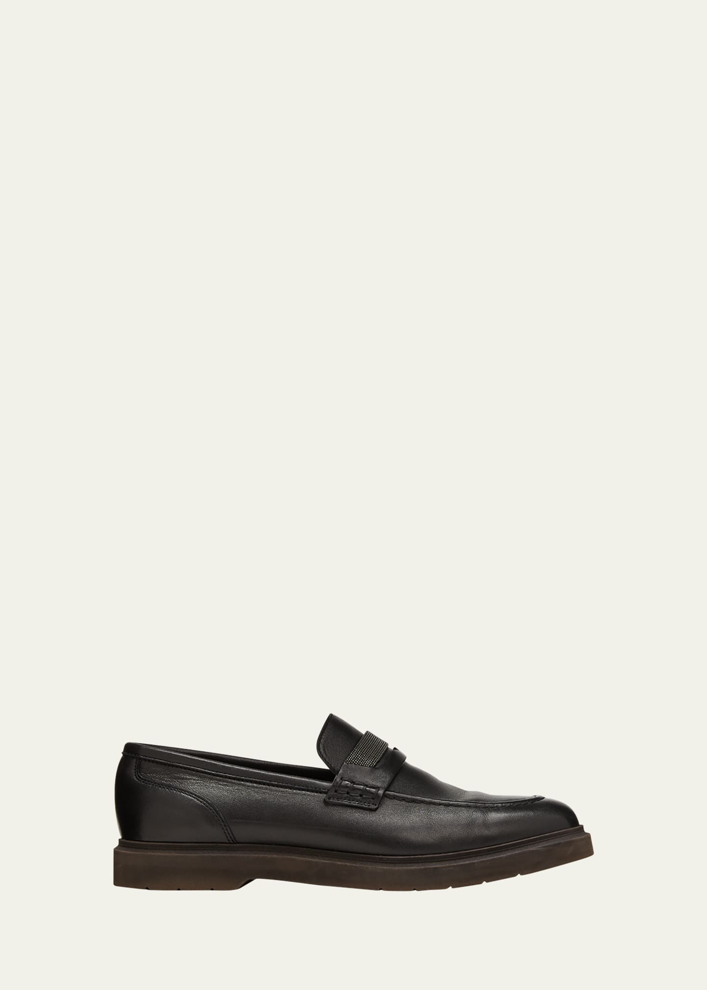 Brunello Cucinelli Leather Monili Slip-On Loafers