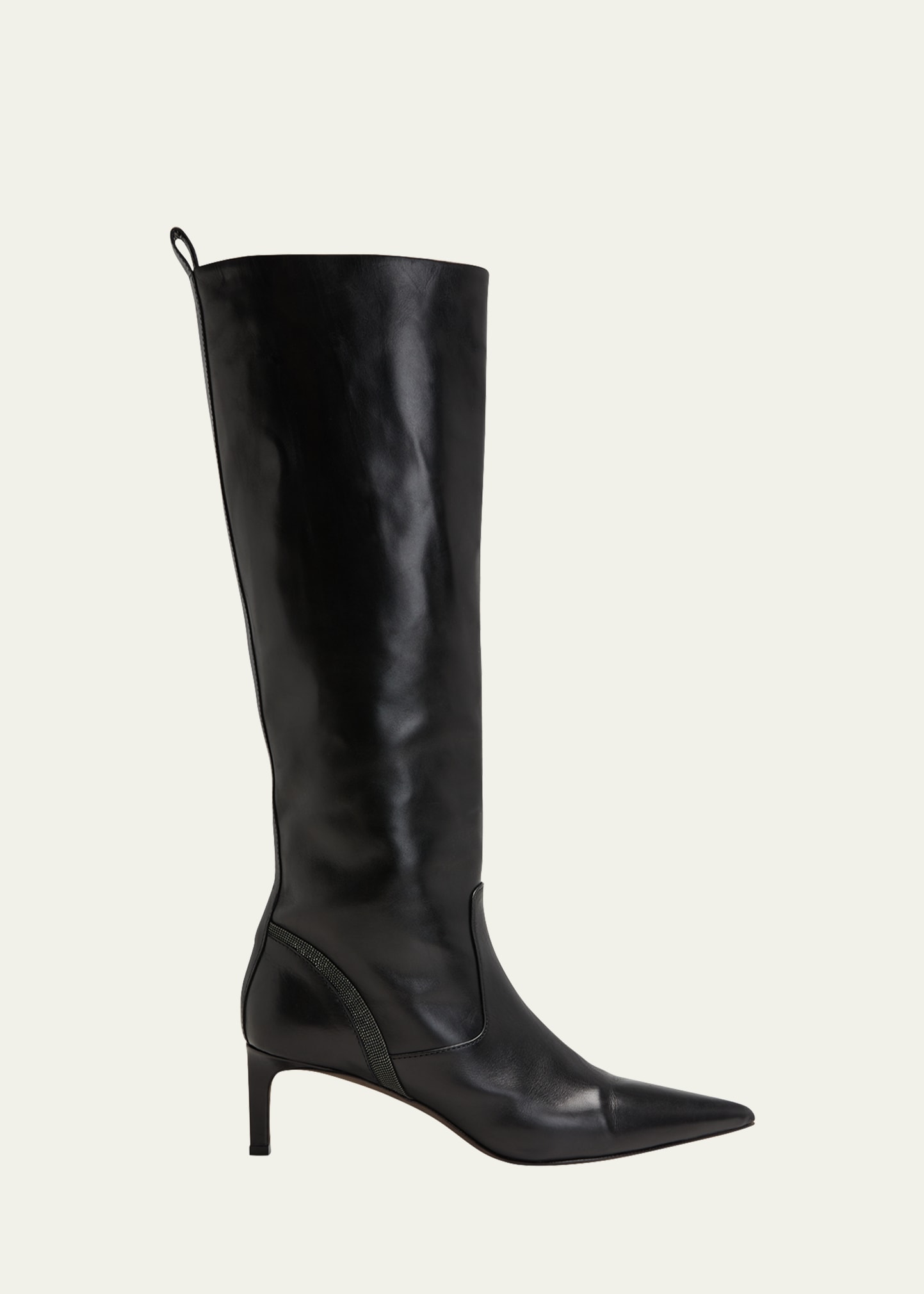 Brunello Cucinelli Leather Kitten-heel Mid Boots In C101 Nero