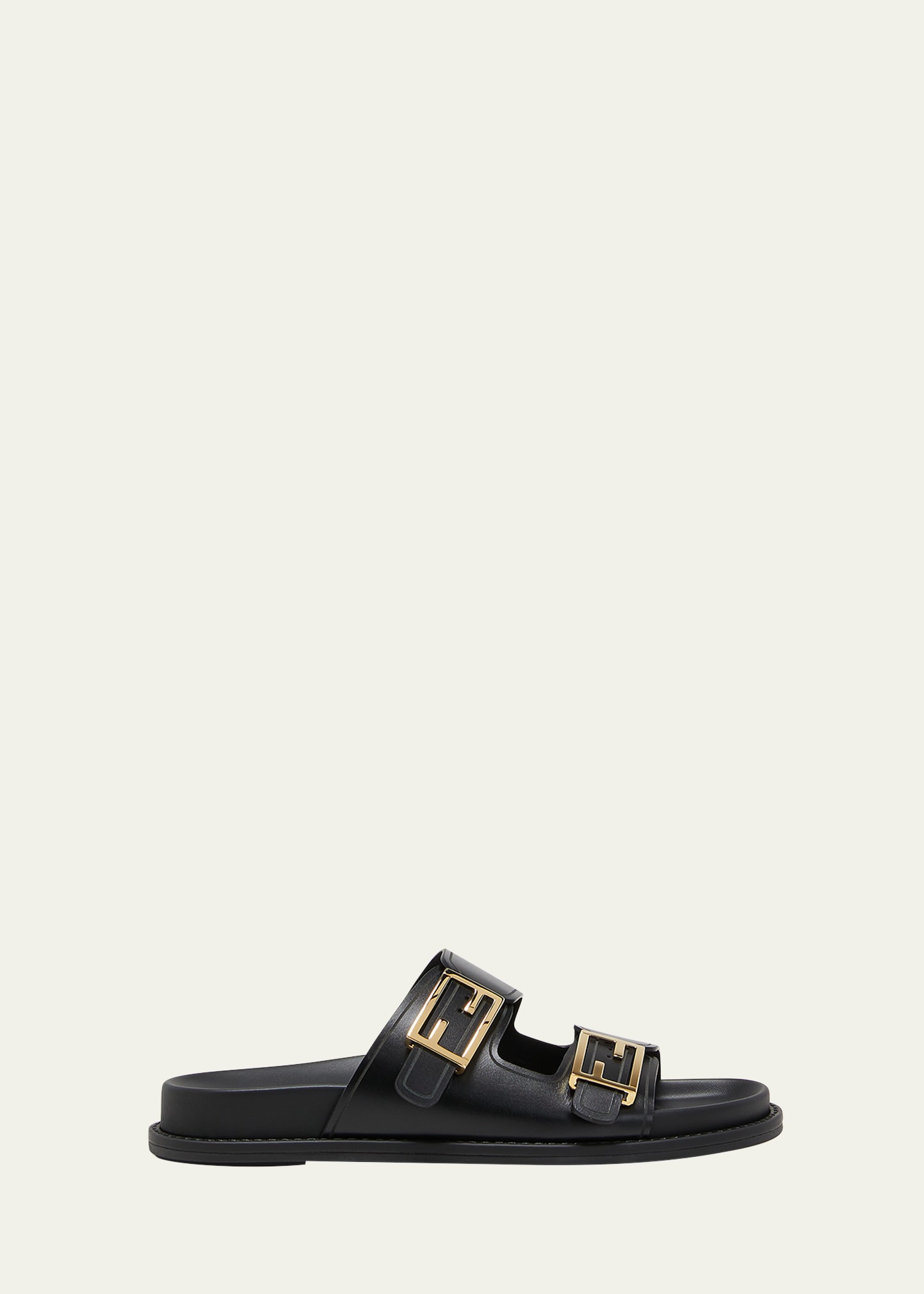 Shop Fendi F Buckle Leather Slide Sandals In Black
