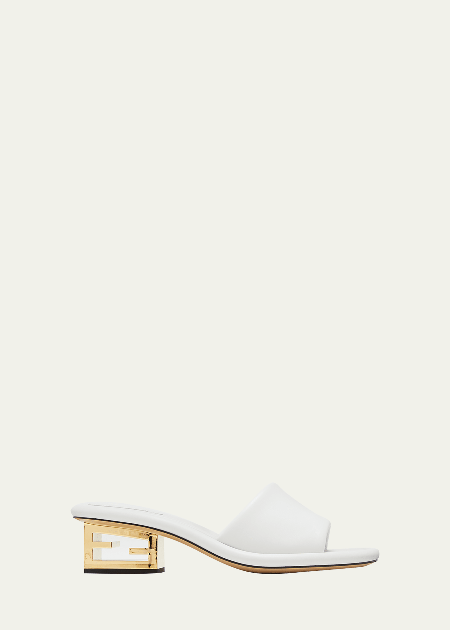Fendi Cutout Metal Block-heel Padded Leather Sandals In White