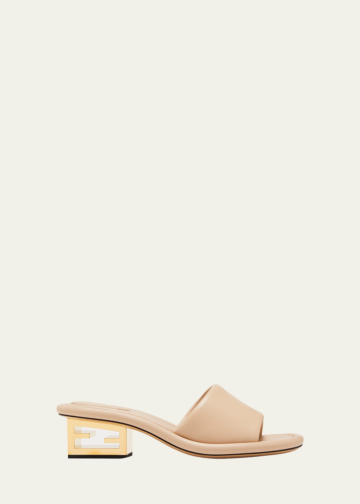 Fendi Cutout Metal Block-heel Padded Leather Sandals In Beige