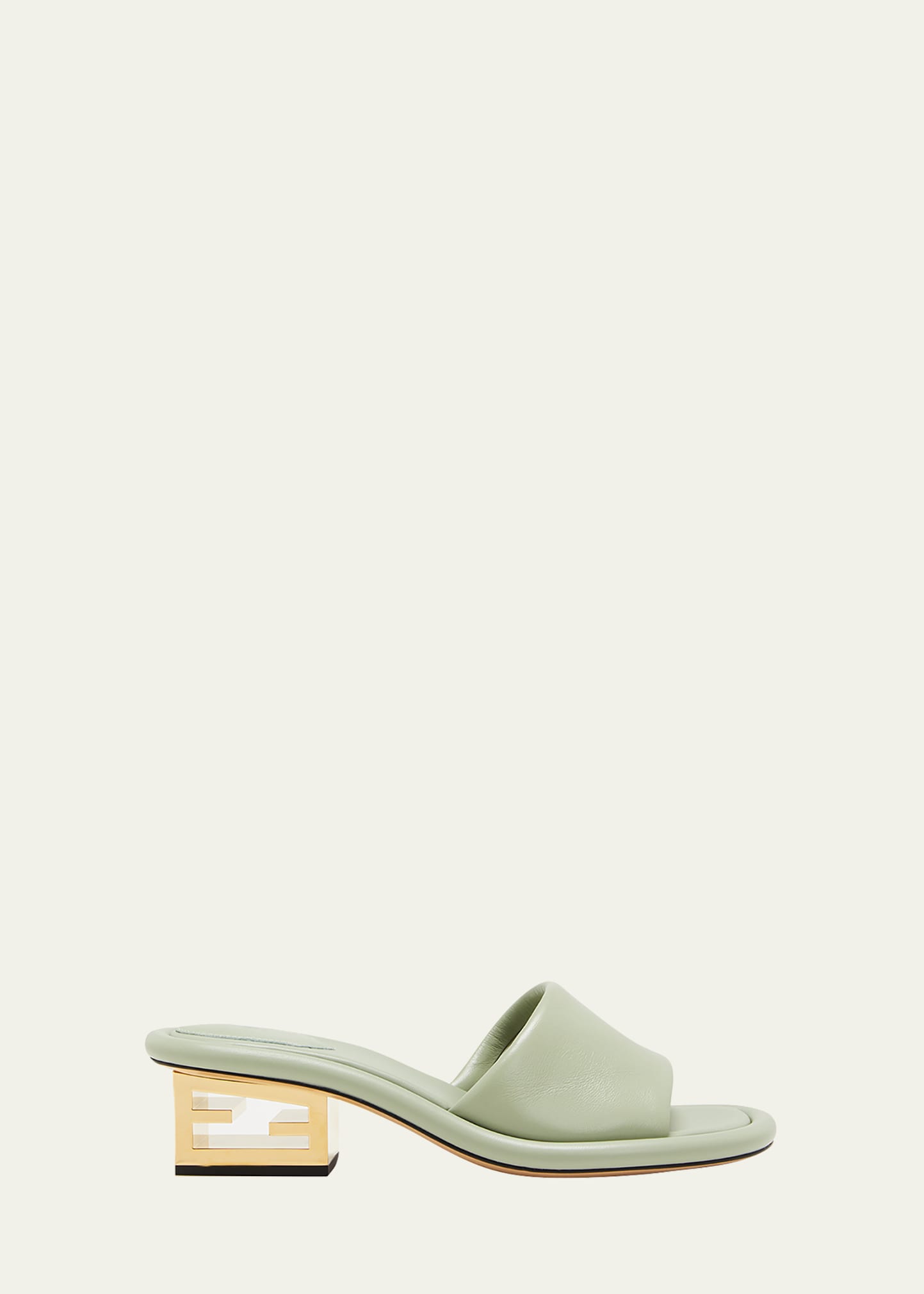 FENDI CUTOUT METAL BLOCK-HEEL PADDED LEATHER SANDALS