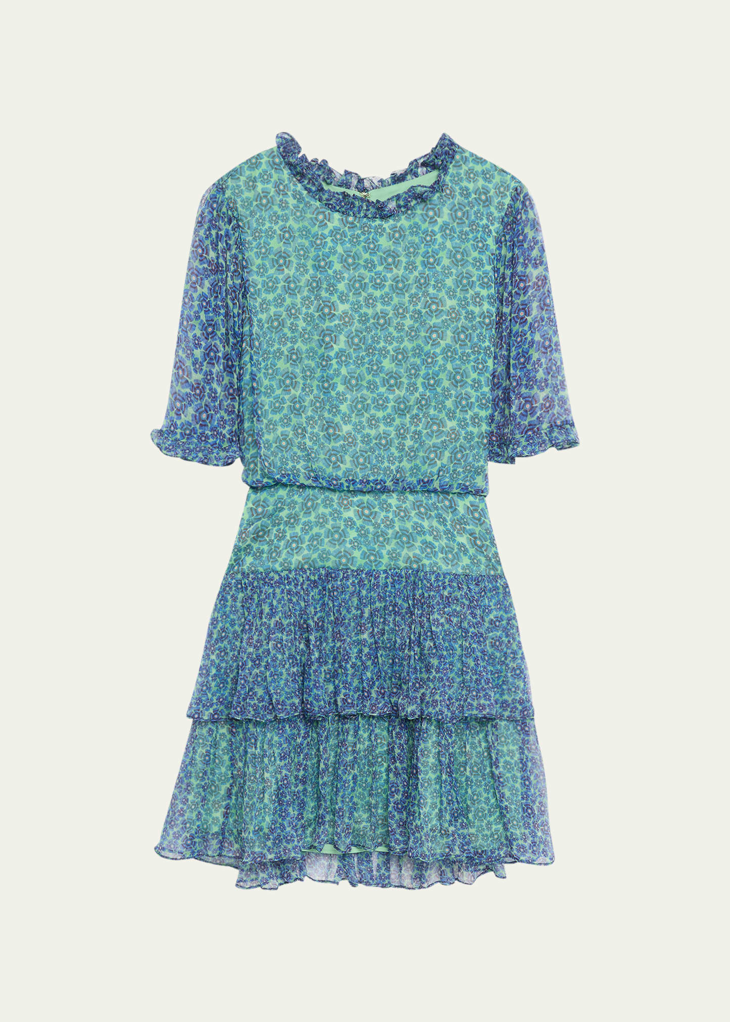 Saloni Ava D Tiered Ruffle Silk Mini Dress In Acacia Tealsml