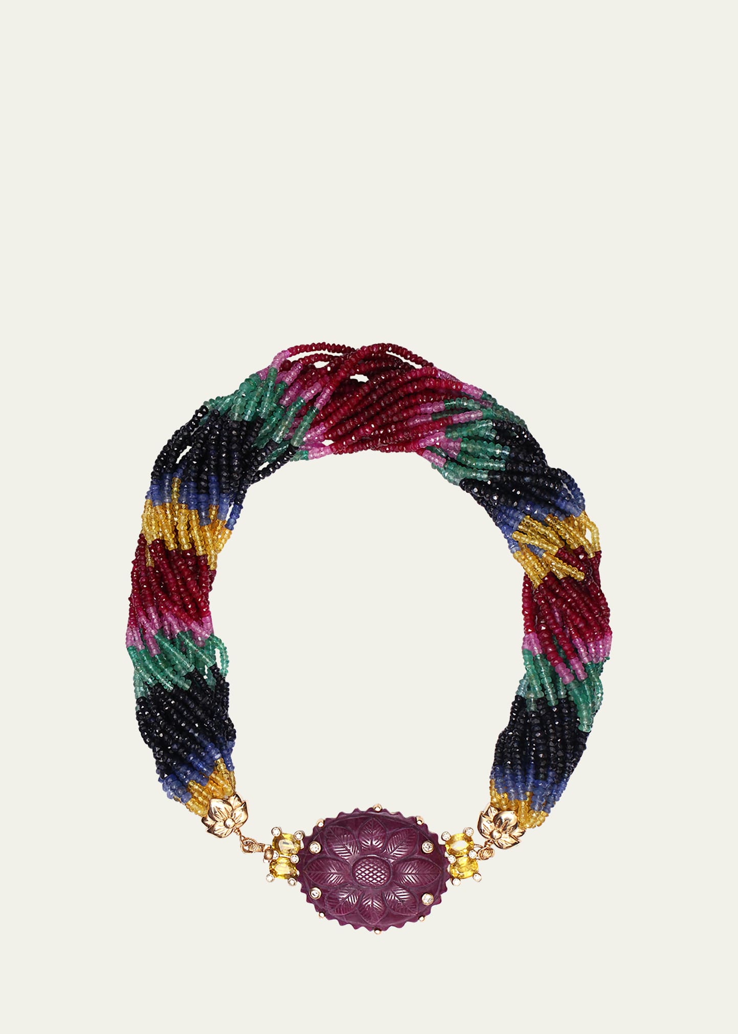 Stephen Dweck Hand-carved Ruby, Yellow Sapphire, Sapphire Bead And Diamond Necklace In 18k Gold In Multi