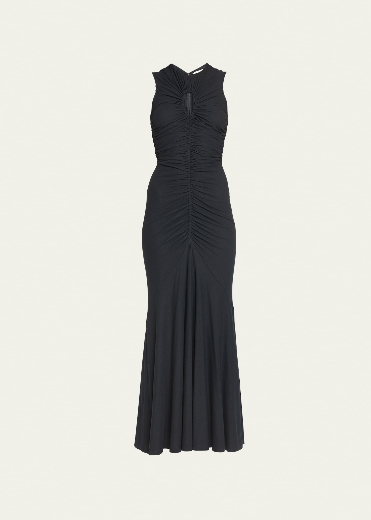 Shop Ulla Johnson Gwynne Long Sleeveless Ruched Dress With Keyhole In Noir