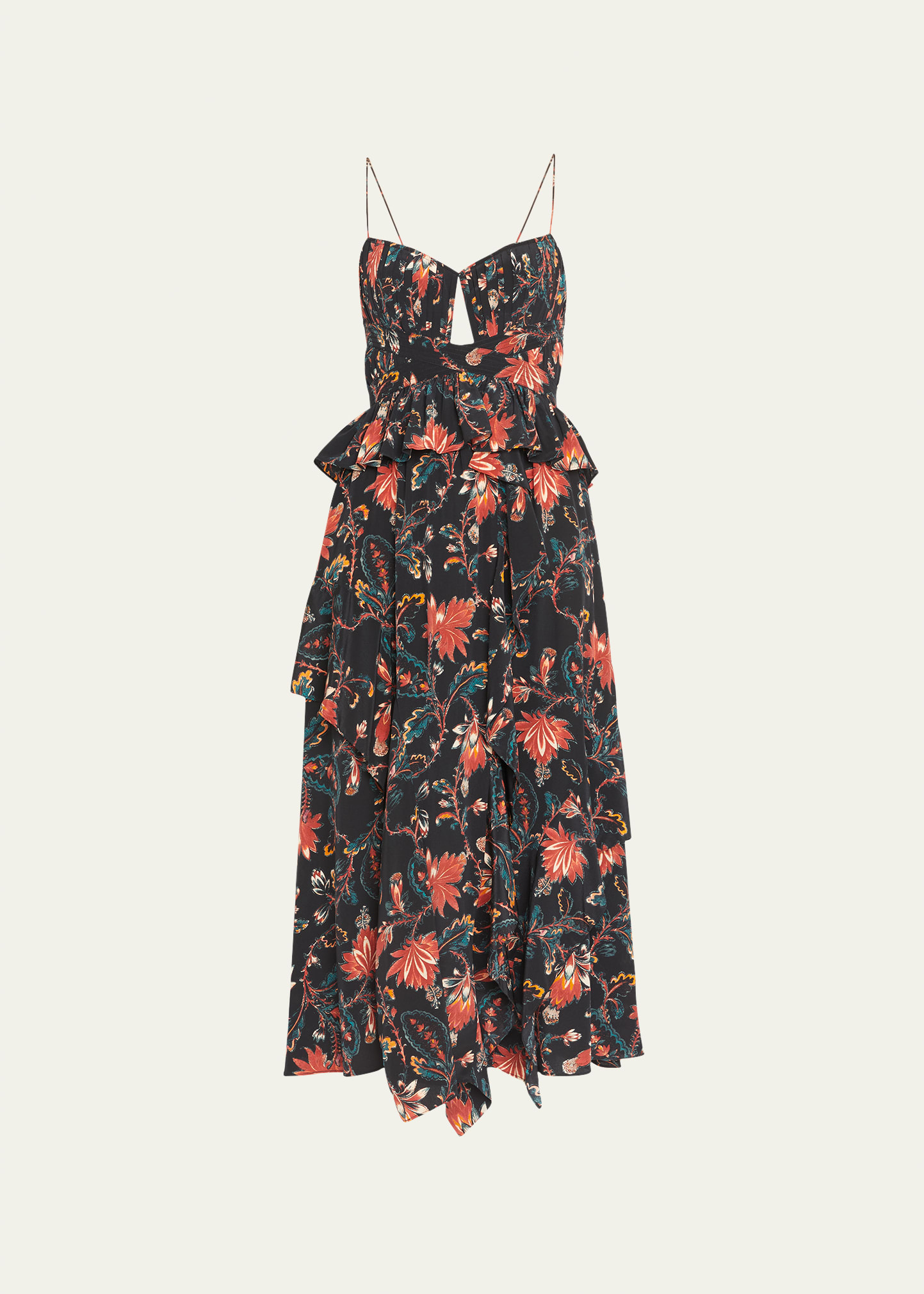 Ulla Johnson Zuma Floral Print Silk Peplum Camisole In Obsidian