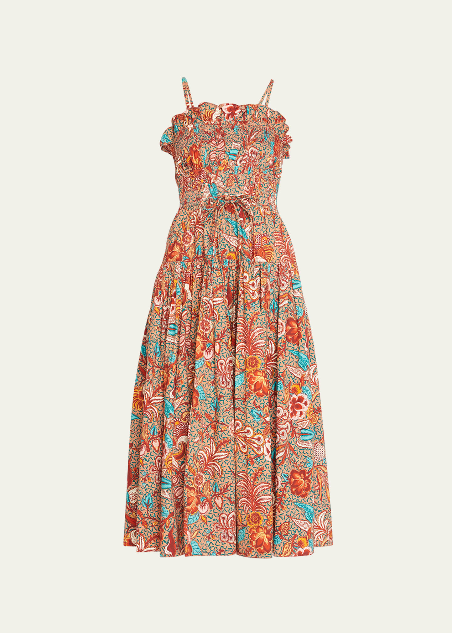 Ulla Johnson Lisbet Pleated Cotton Sateen Midi Dress In Primrose