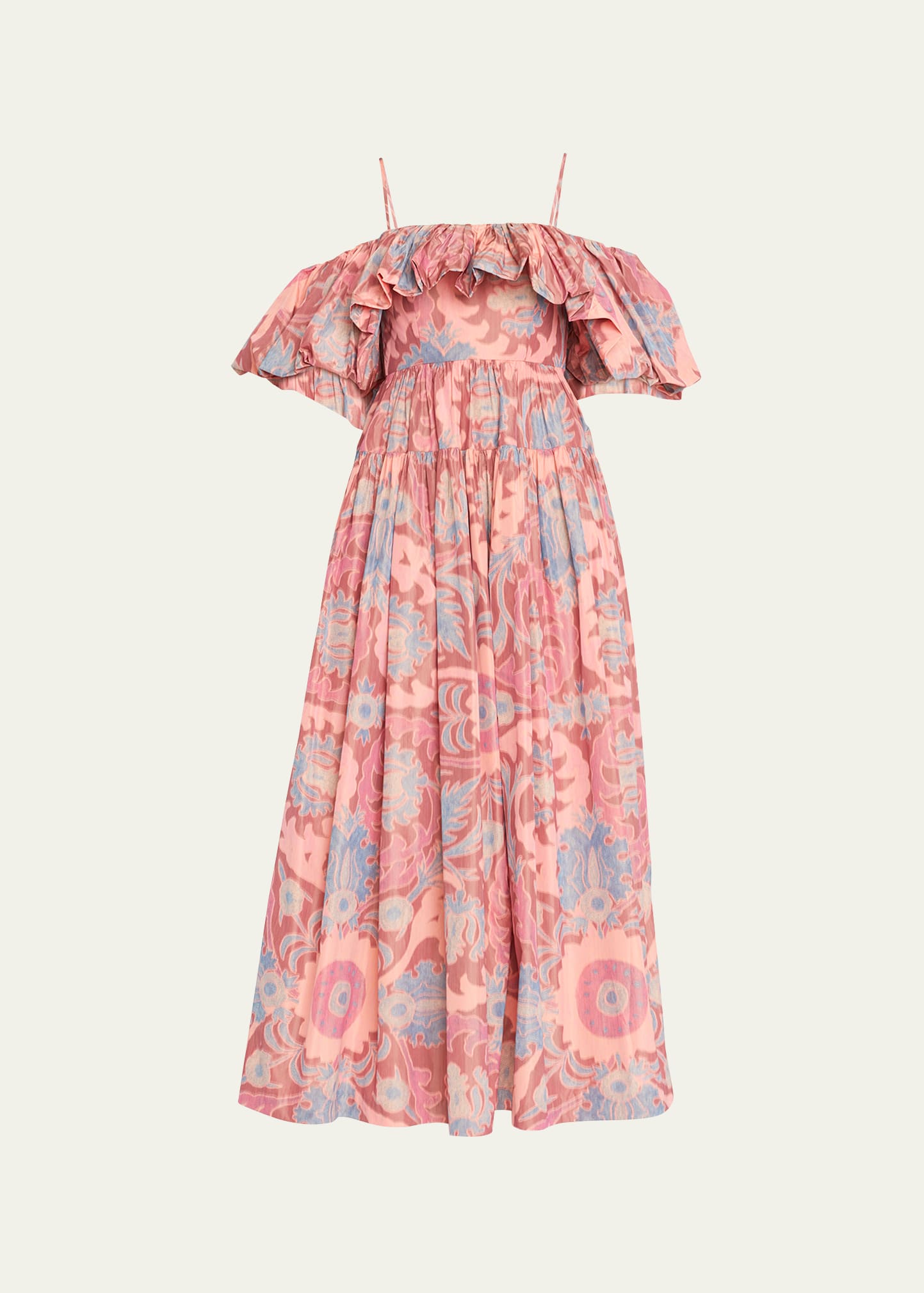 Shop Ulla Johnson Izra Off-the-shoulder Warped Taffeta Dress In Passionflower