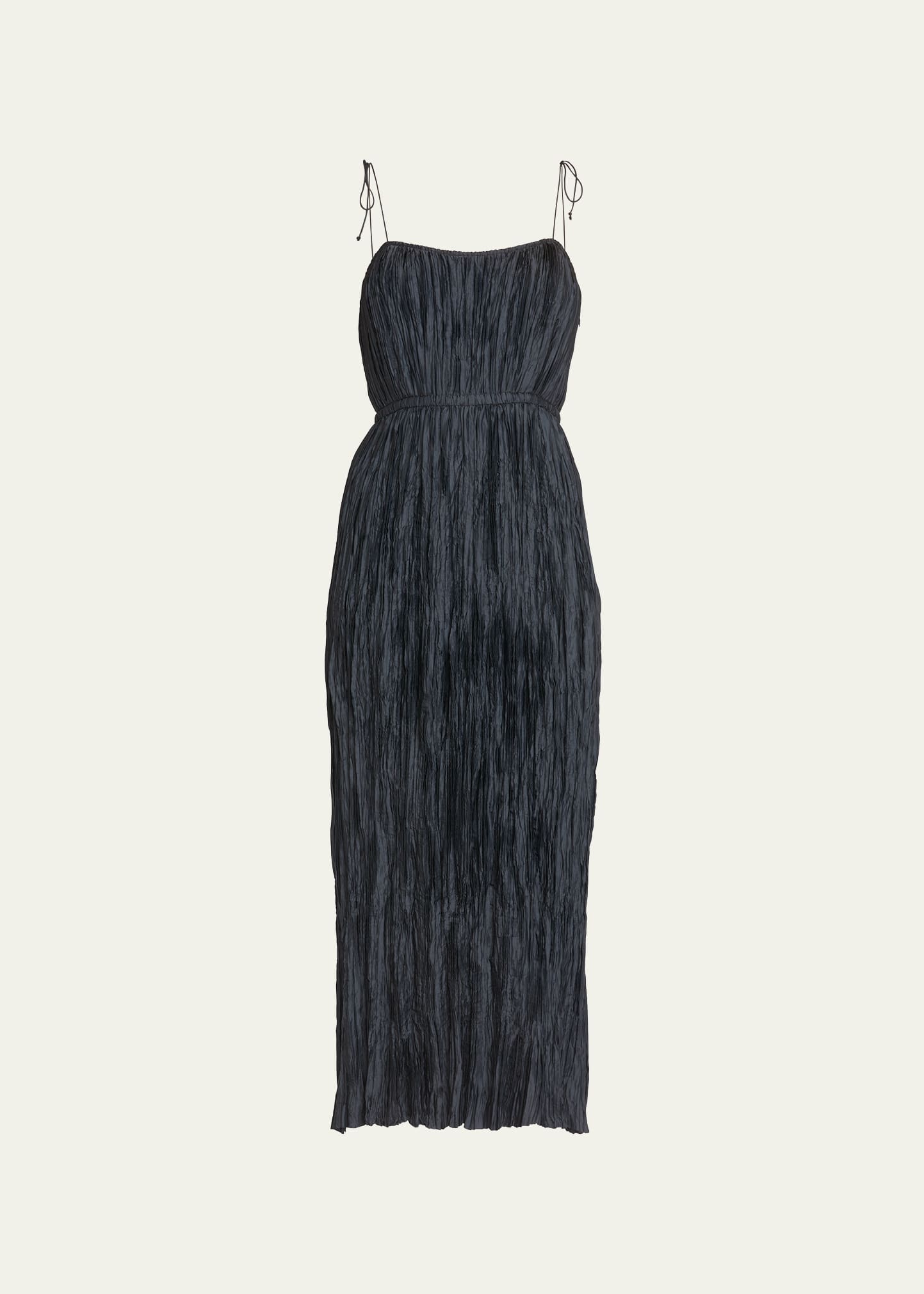 ULLA JOHNSON ORLA TIE-SHOULDER PLISSÉ MIDI DRESS