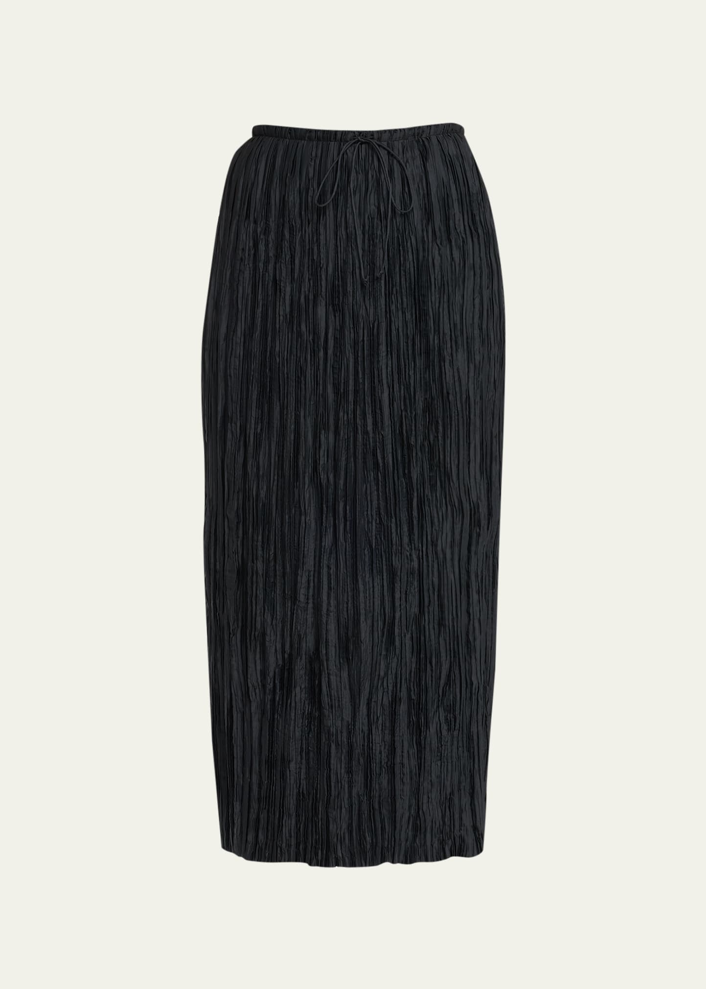 Ulla Johnson Dioni Plisse Satin Midi Skirt In Noir