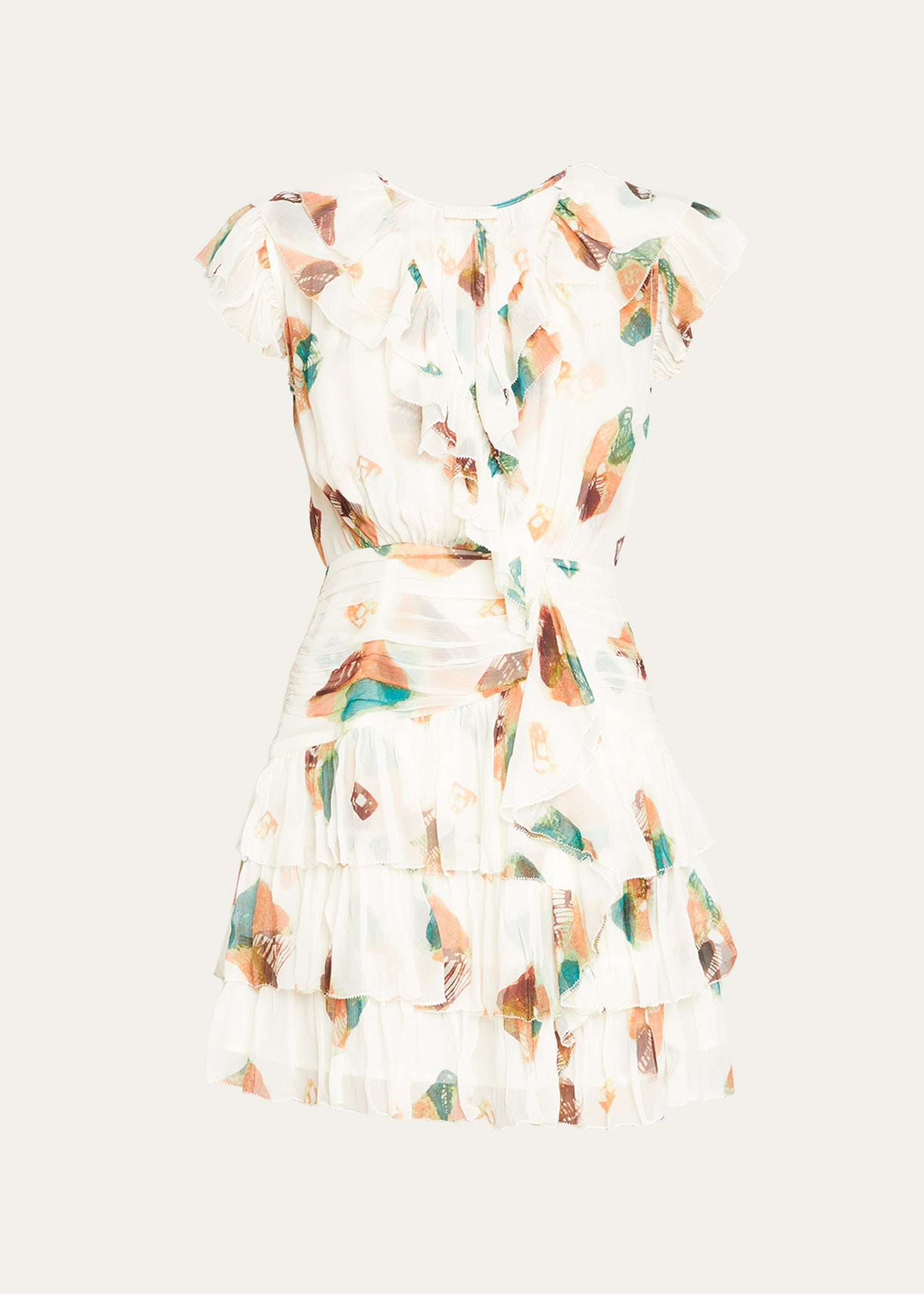 Ulla Johnson Zina Dyed Silk Ruffle Mini Dress In Aurora