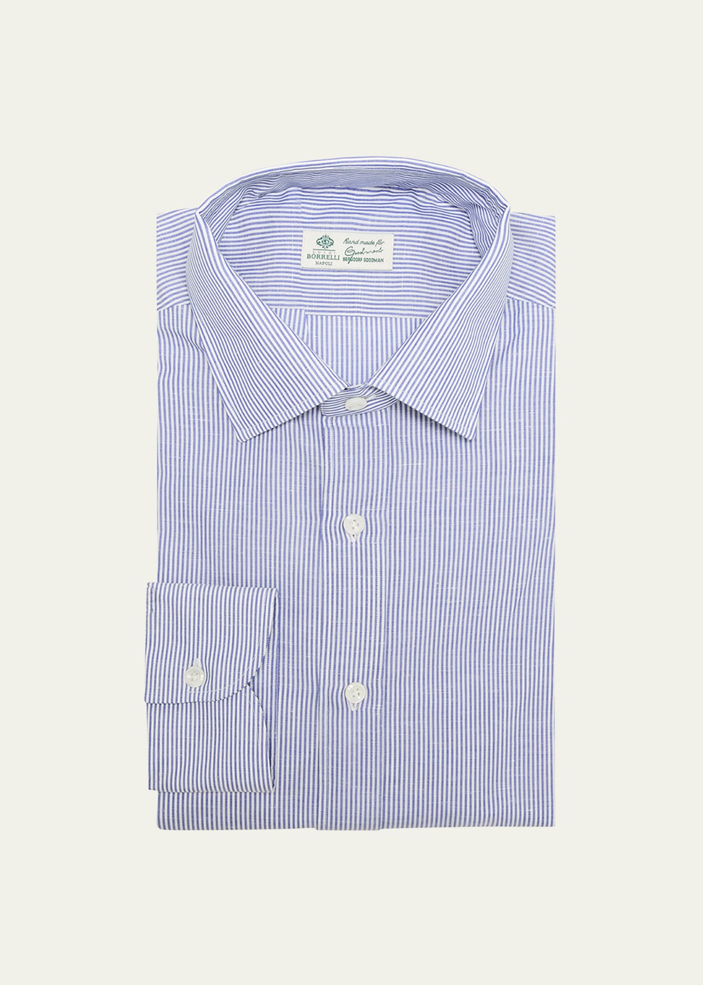 Men's Cotton-Linen Stripe Dress Shirt
