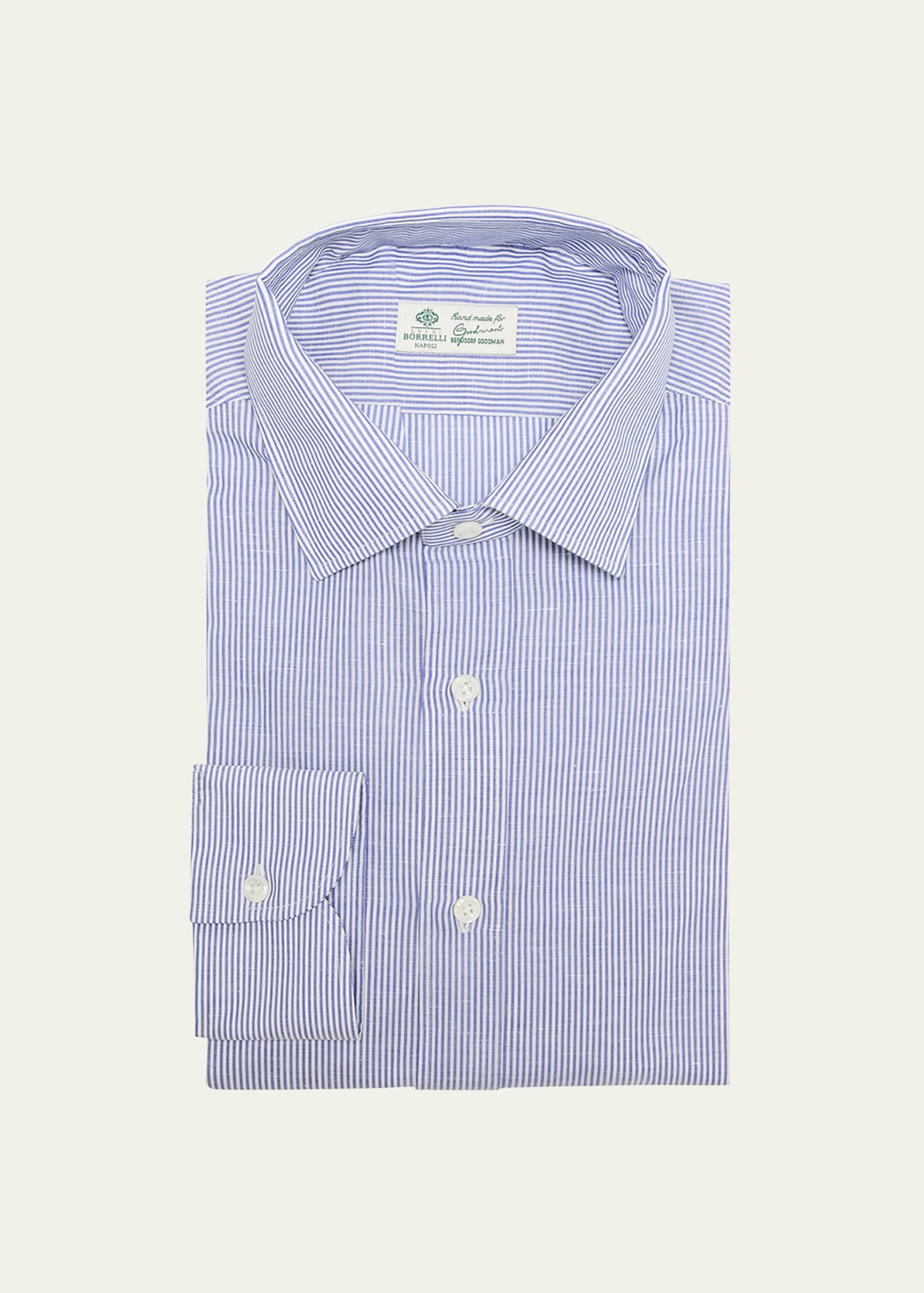 Borrelli Men's Cotton-linen Stripe Dress Shirt In 1 Navy Blue White