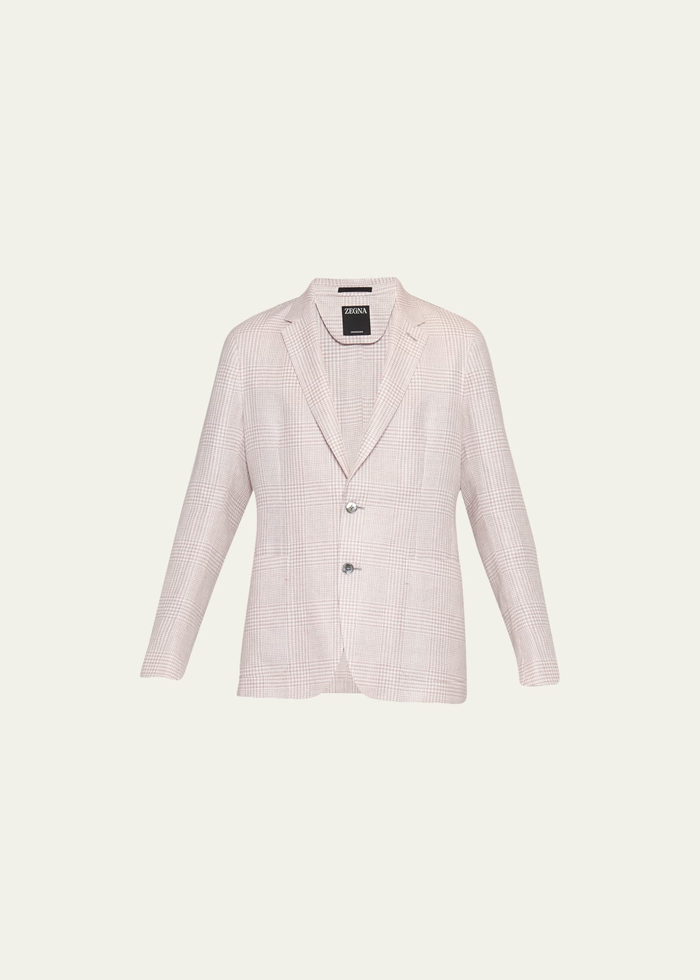 Zegna Pink And White Prince Of Wales Crossover Linen Wool And Silk Fairway Jacket In Lt Gry Ck
